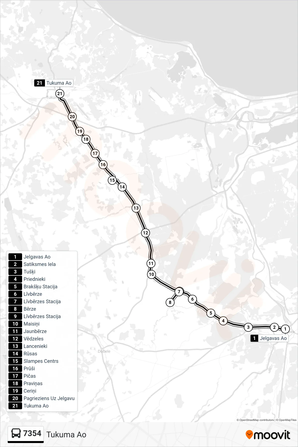7354 bus Line (Tukuma Ao) route and stops on a map