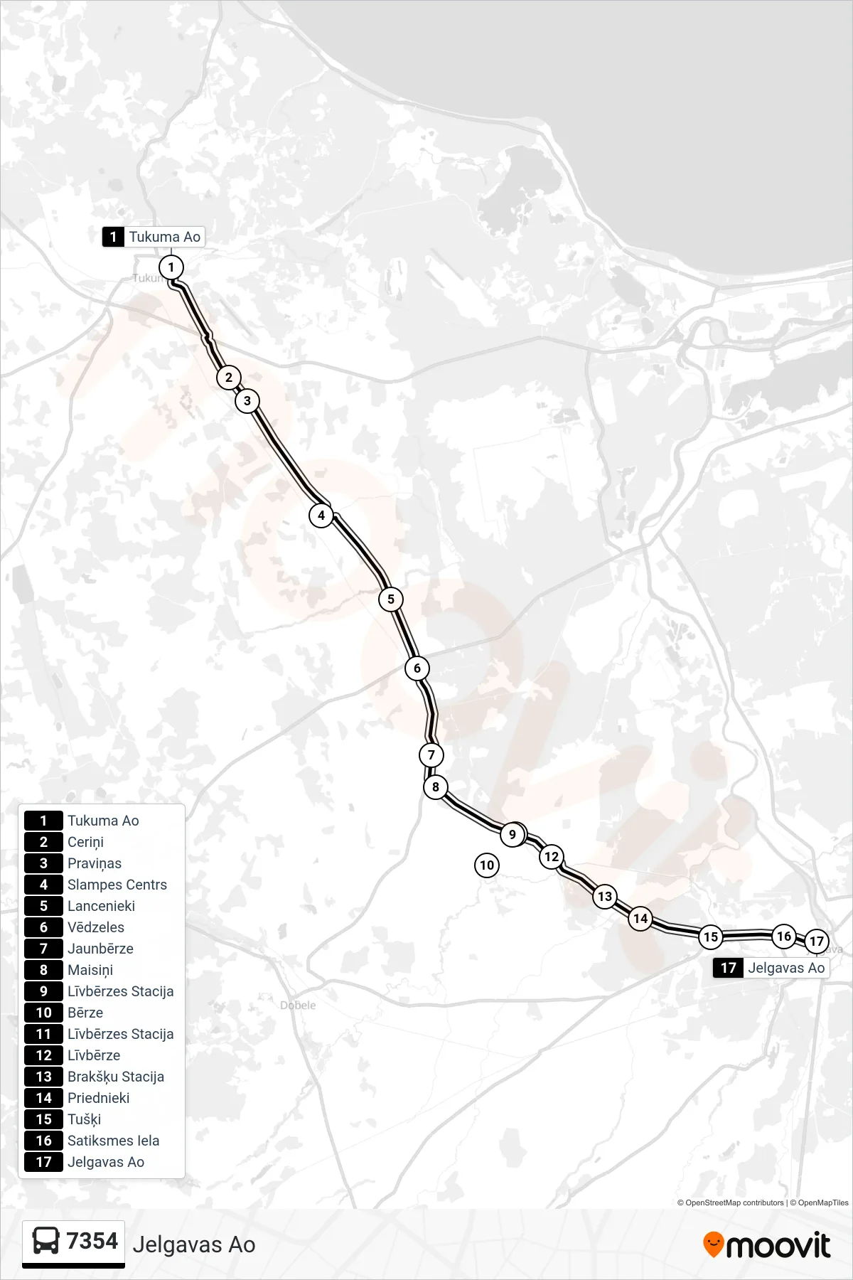 7354 bus Line (Jelgavas Ao) route and stops on a map