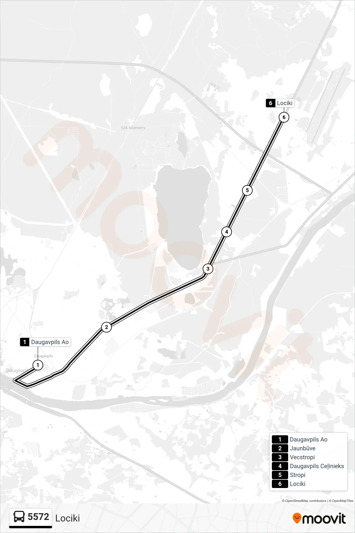 5572 bus Line (Lociki) route and stops on a map
