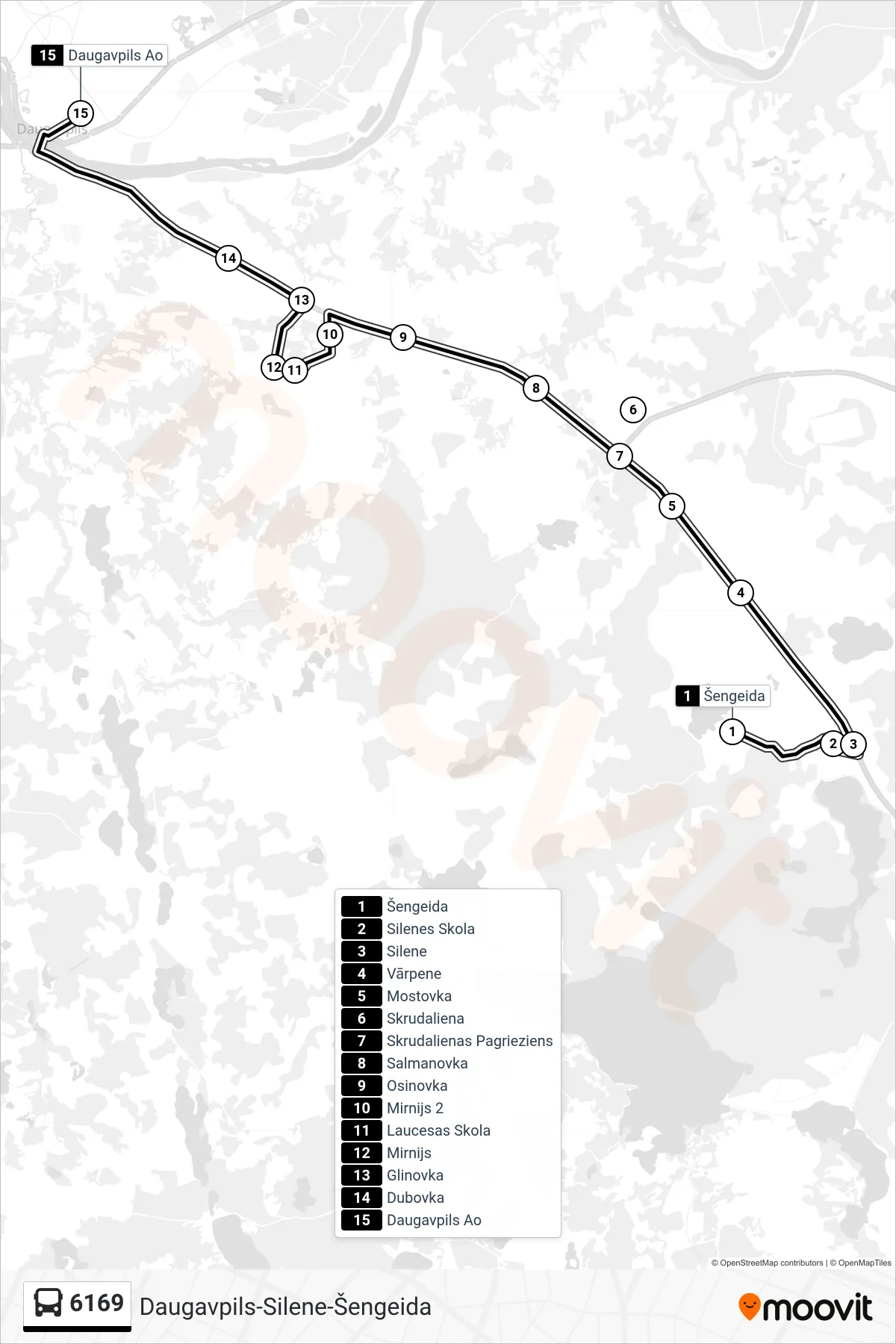 6169 bus Line (Daugavpils Ao) route and stops on a map