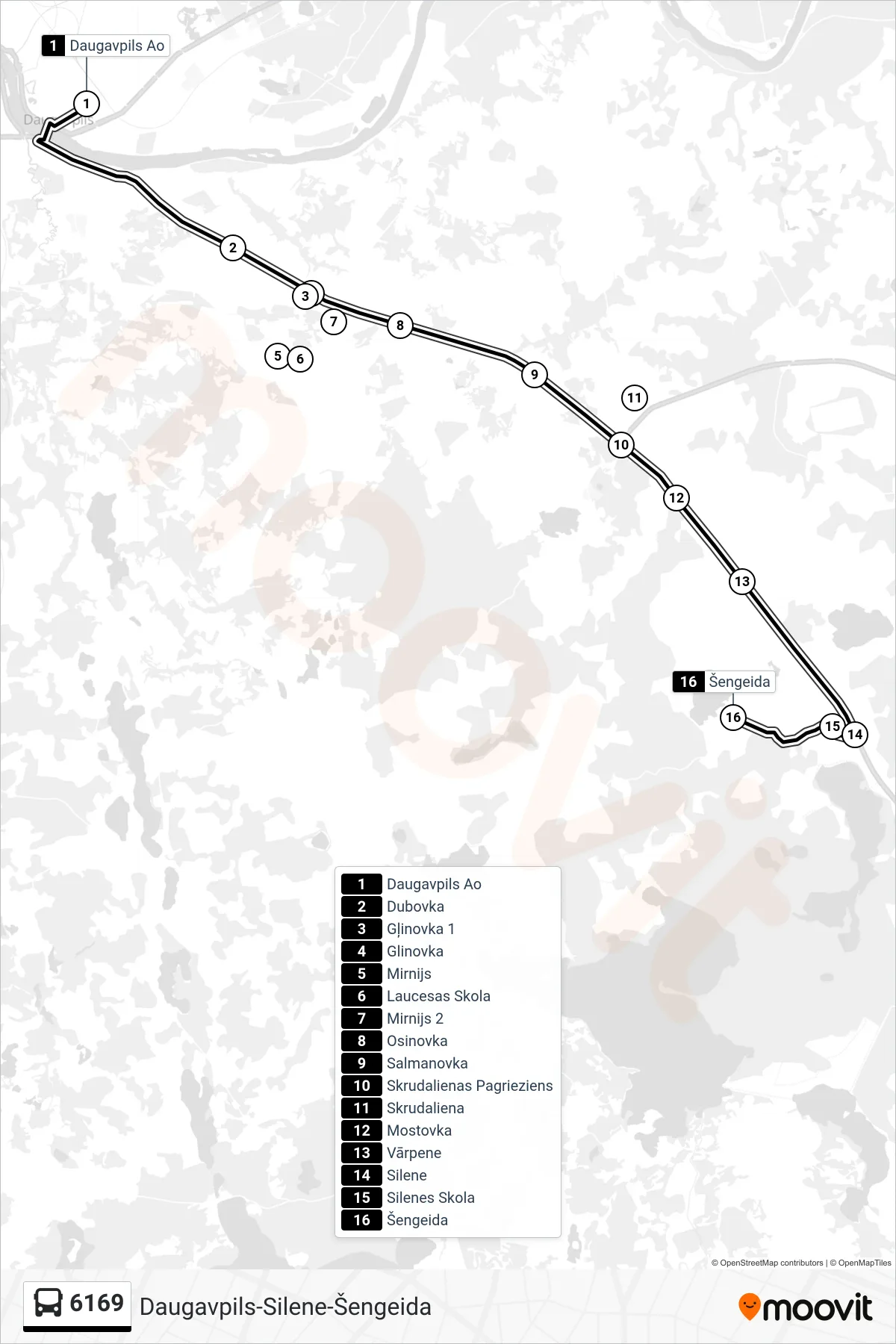 6169 bus Line (Šengeida) route and stops on a map