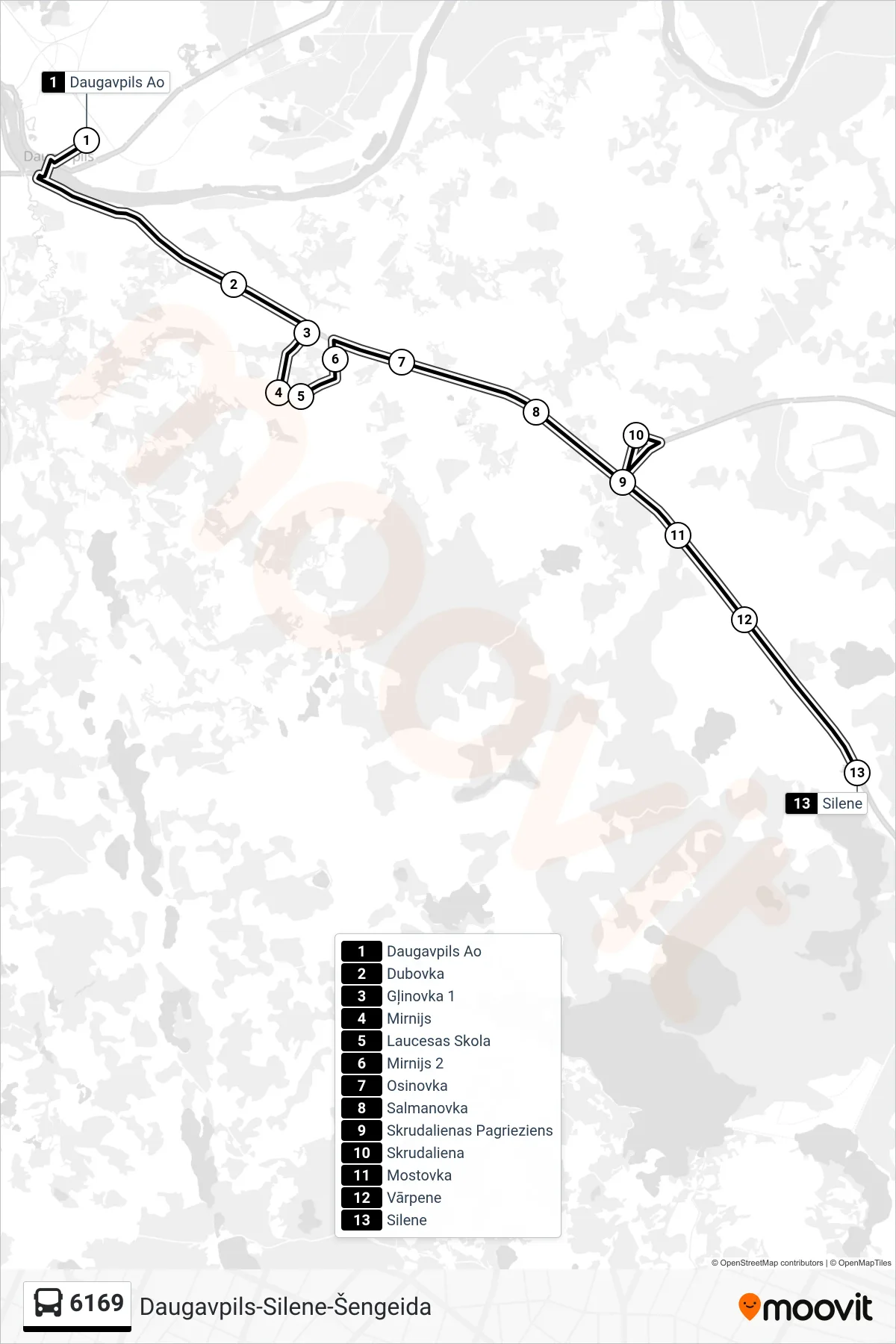 6169 bus Line (Silene) route and stops on a map