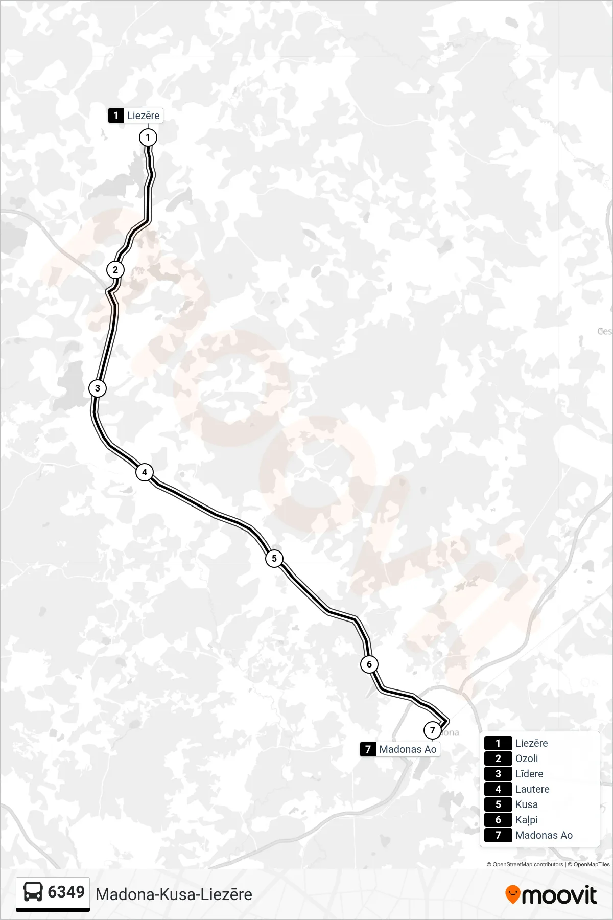 6349 bus Line (Madonas Ao) route and stops on a map