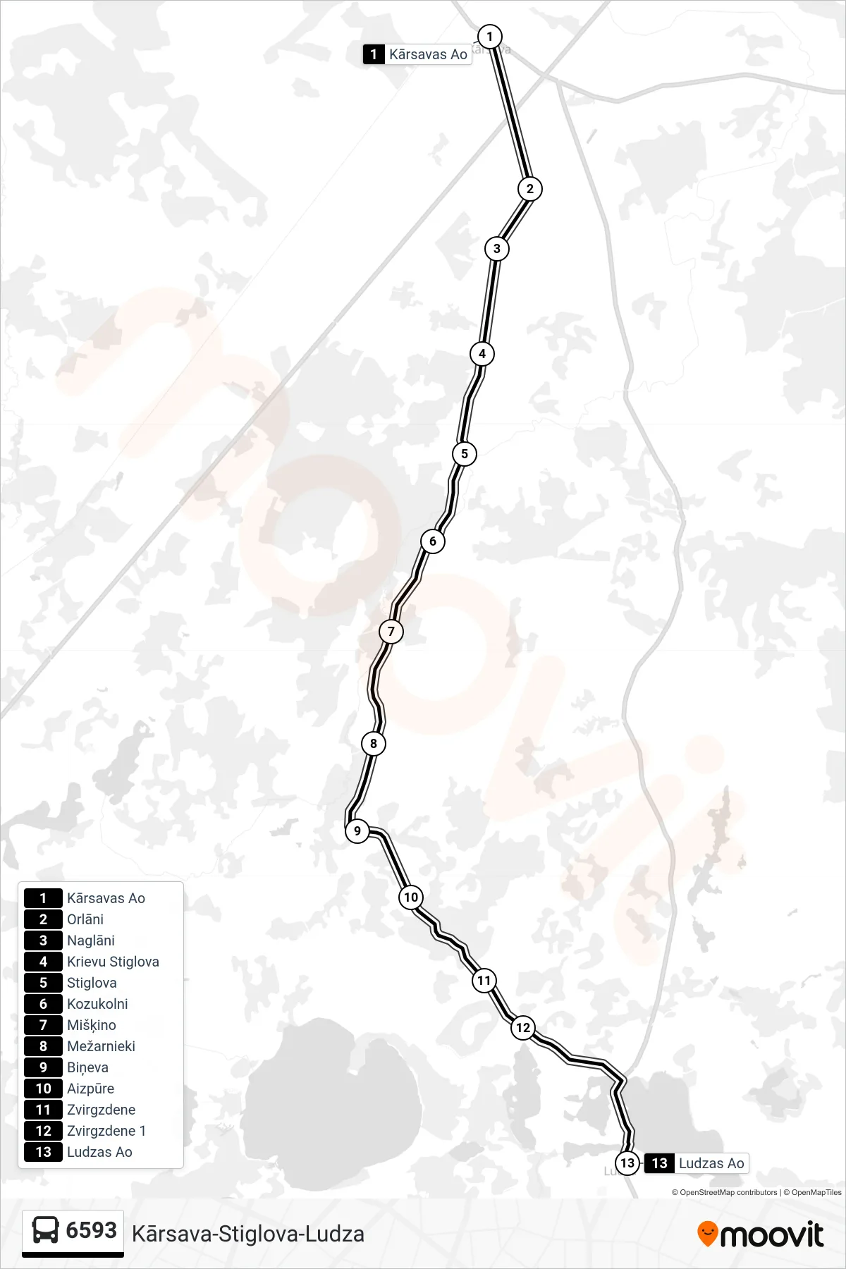 6593 bus Line (Ludzas Ao) route and stops on a map