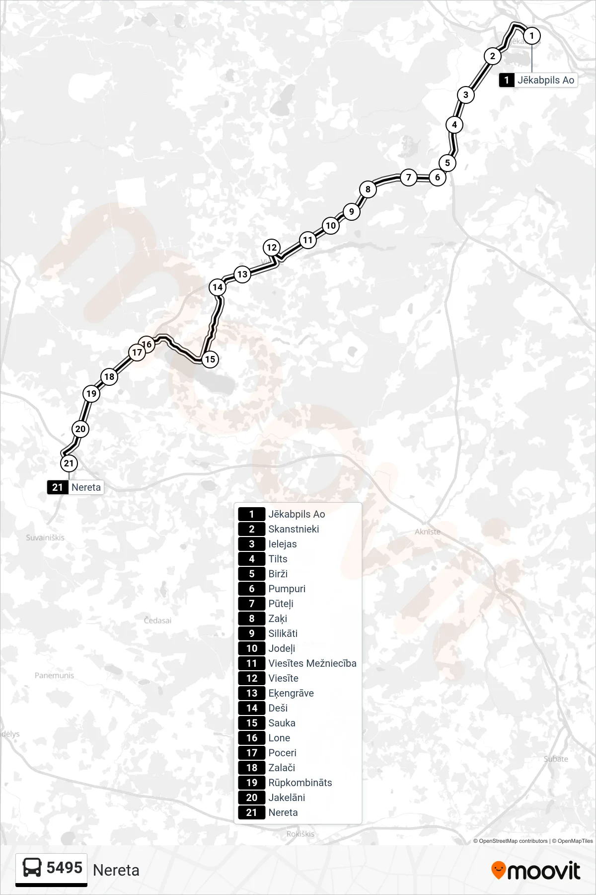 5495 bus Line (Nereta) route and stops on a map