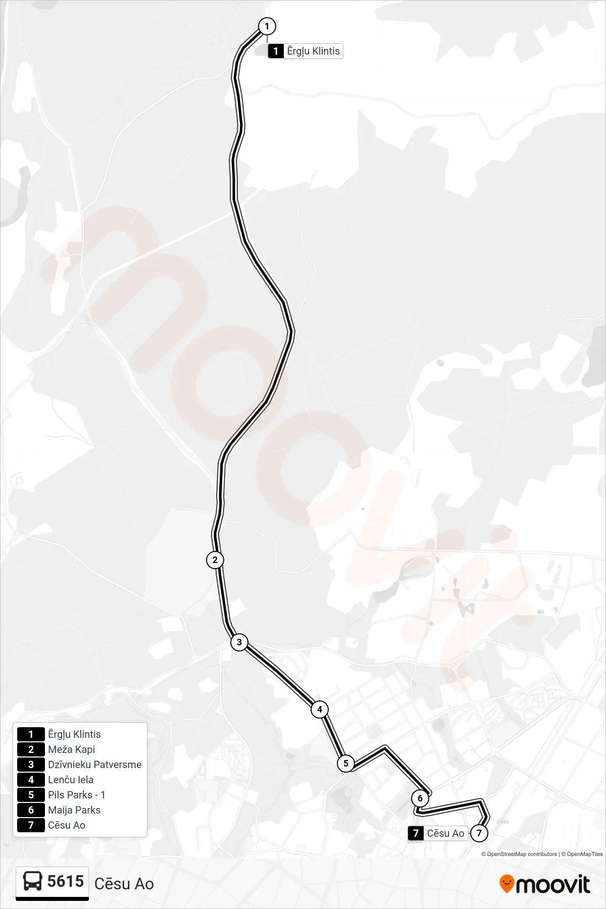 5615 bus Line (Cēsu Ao) route and stops on a map