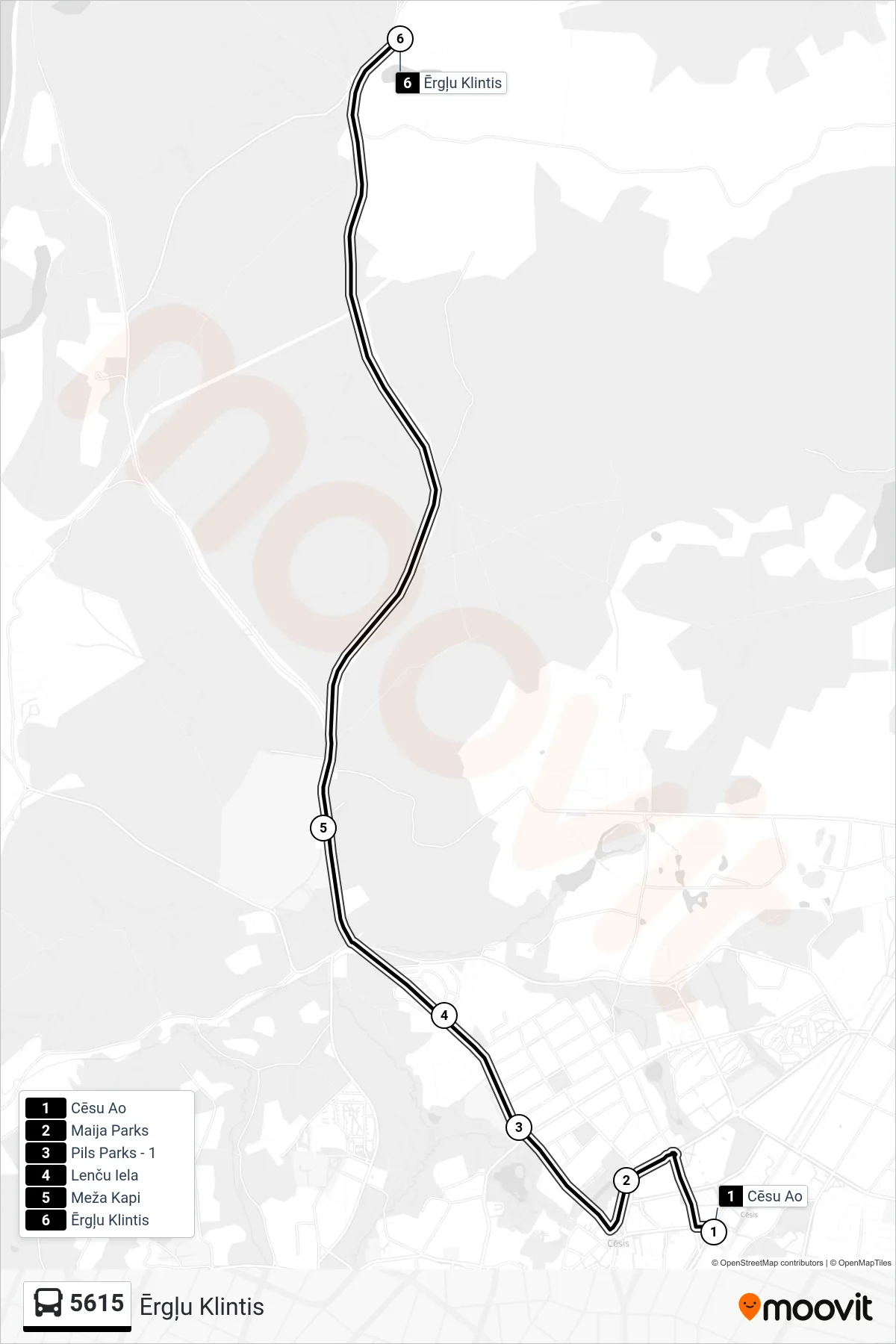 5615 bus Line (Ērgļu Klintis) route and stops on a map