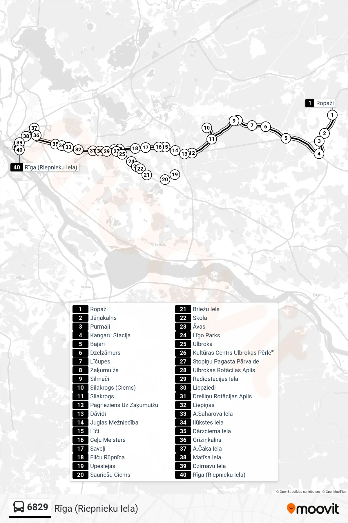 6829 bus Line (Rīga (Riepnieku Iela)) route and stops on a map