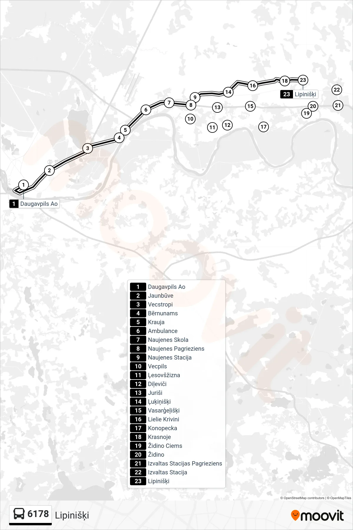6178 bus Line (Lipinišķi) route and stops on a map