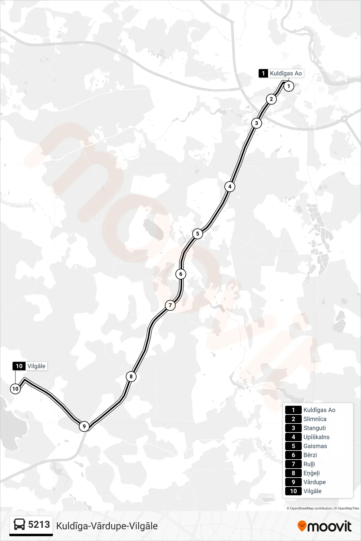 5213 bus Line (Vilgāle) route and stops on a map