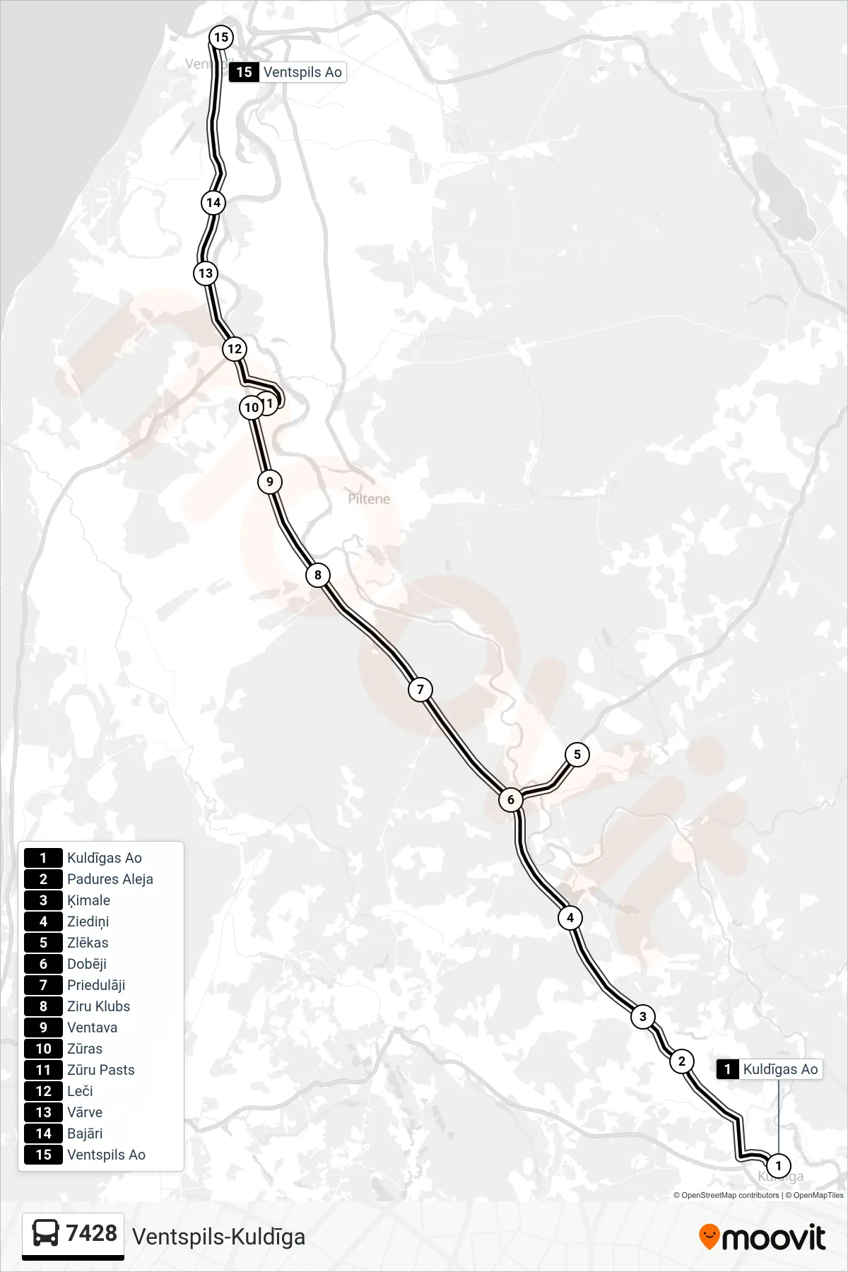 7428 bus Line (Ventspils Ao) route and stops on a map