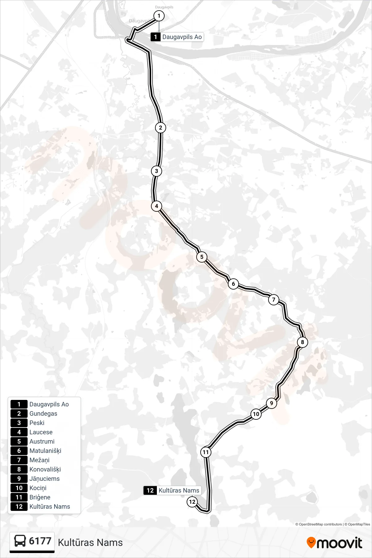 6177 bus Line (Kultūras Nams) route and stops on a map