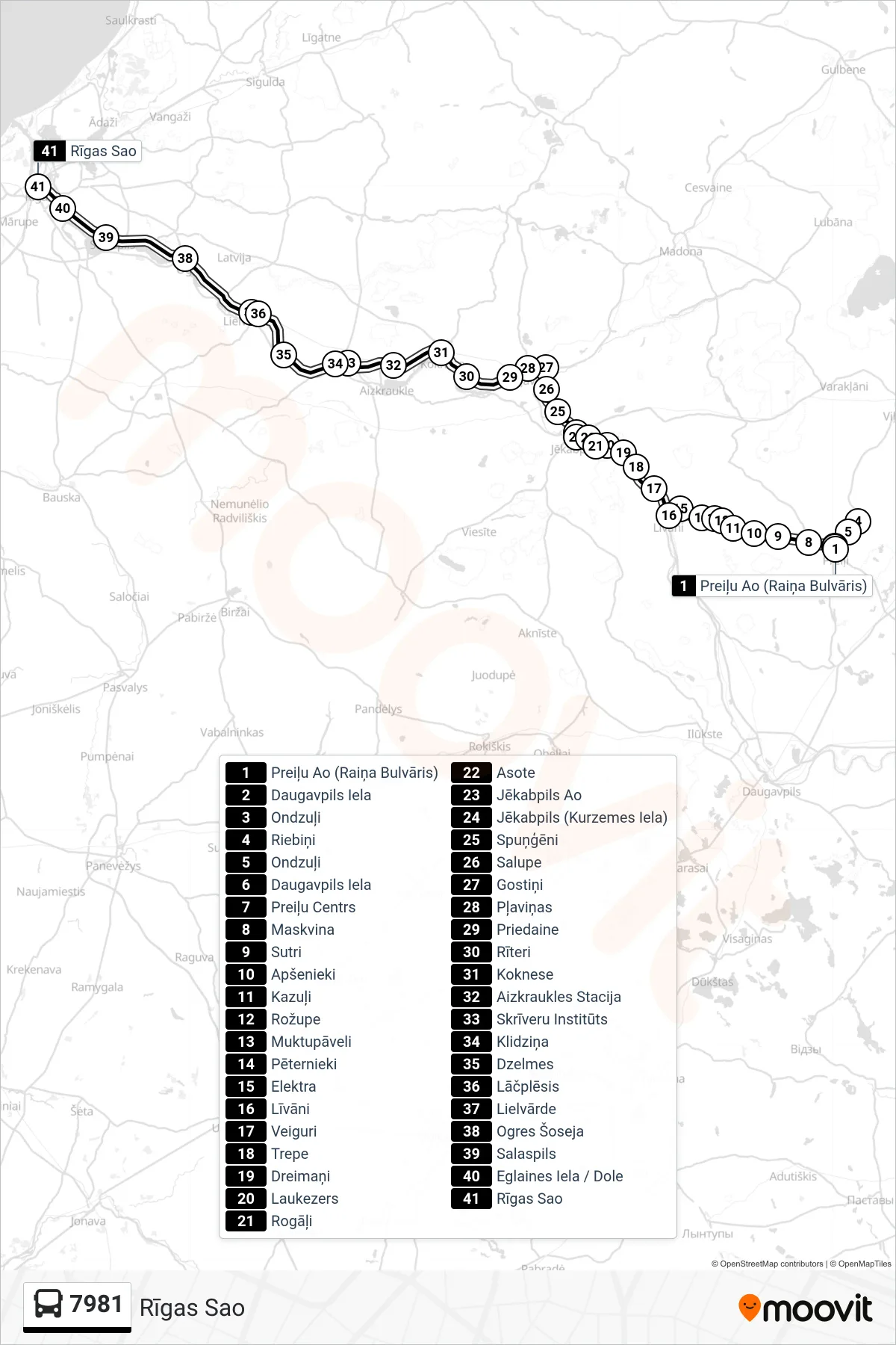 7981 bus Line (Rīgas Sao) route and stops on a map