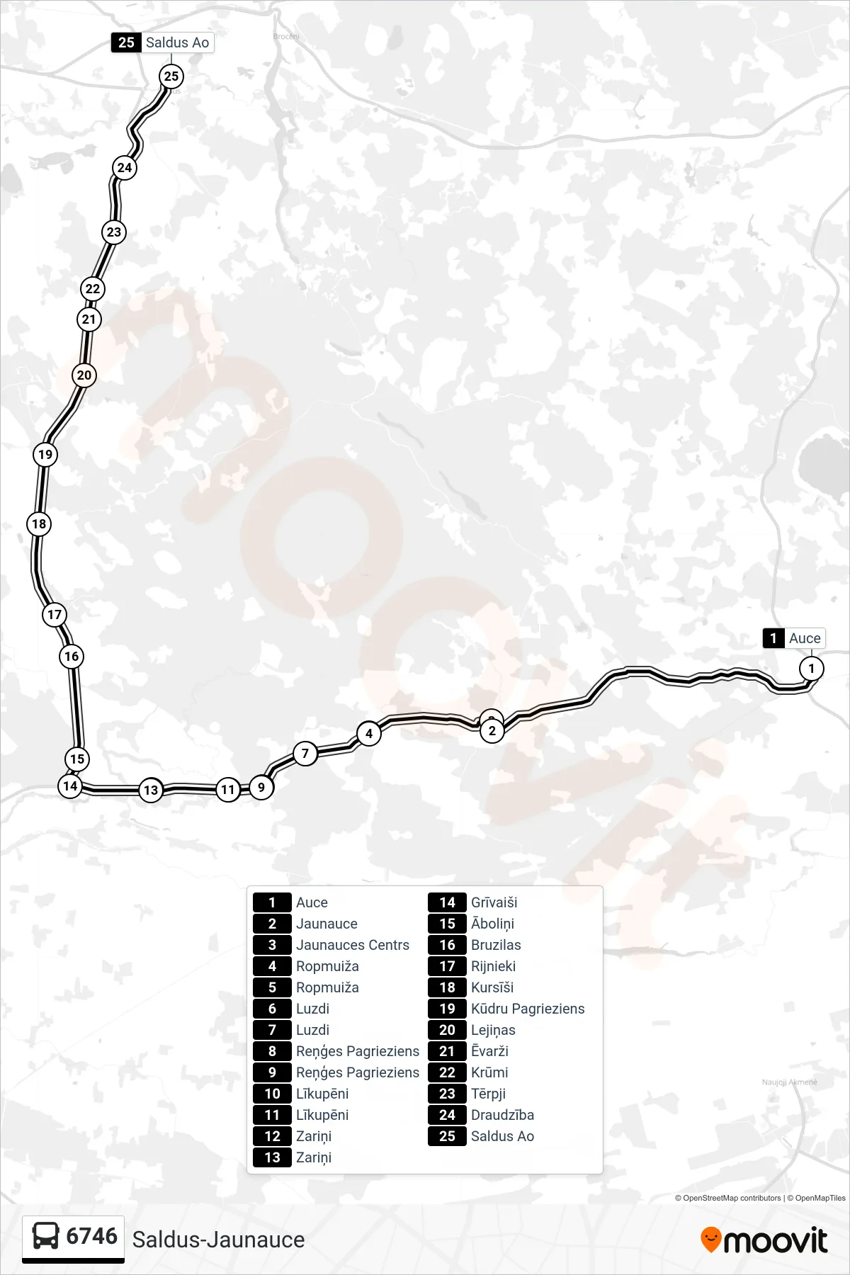 6746 bus Line (Saldus Ao) route and stops on a map