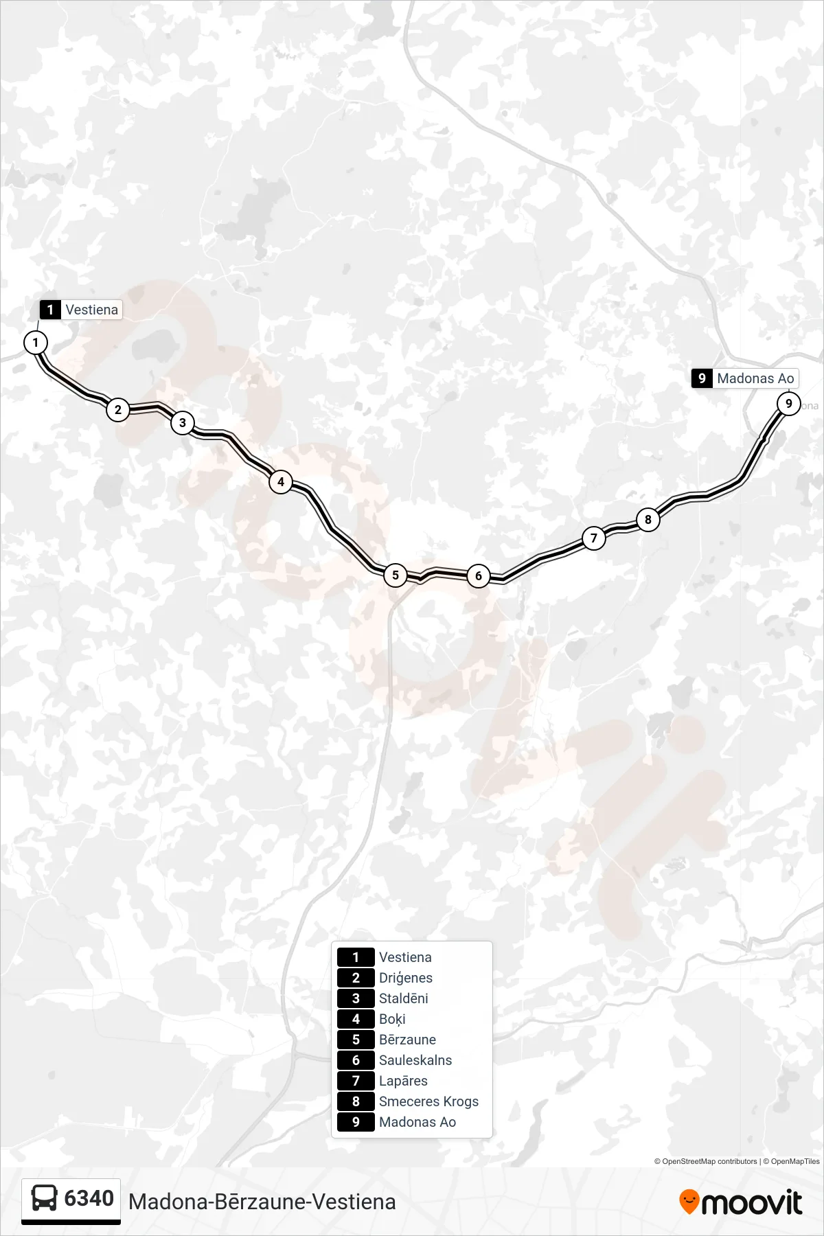 6340 bus Line (Madonas Ao) route and stops on a map