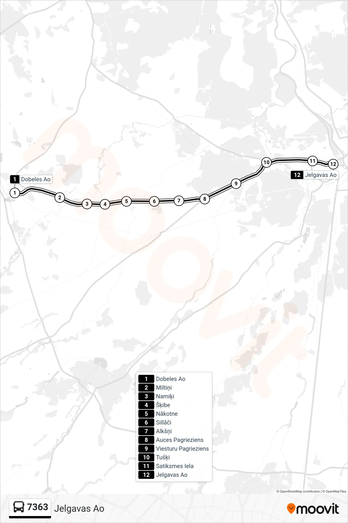 7363 bus Line (Jelgavas Ao) route and stops on a map