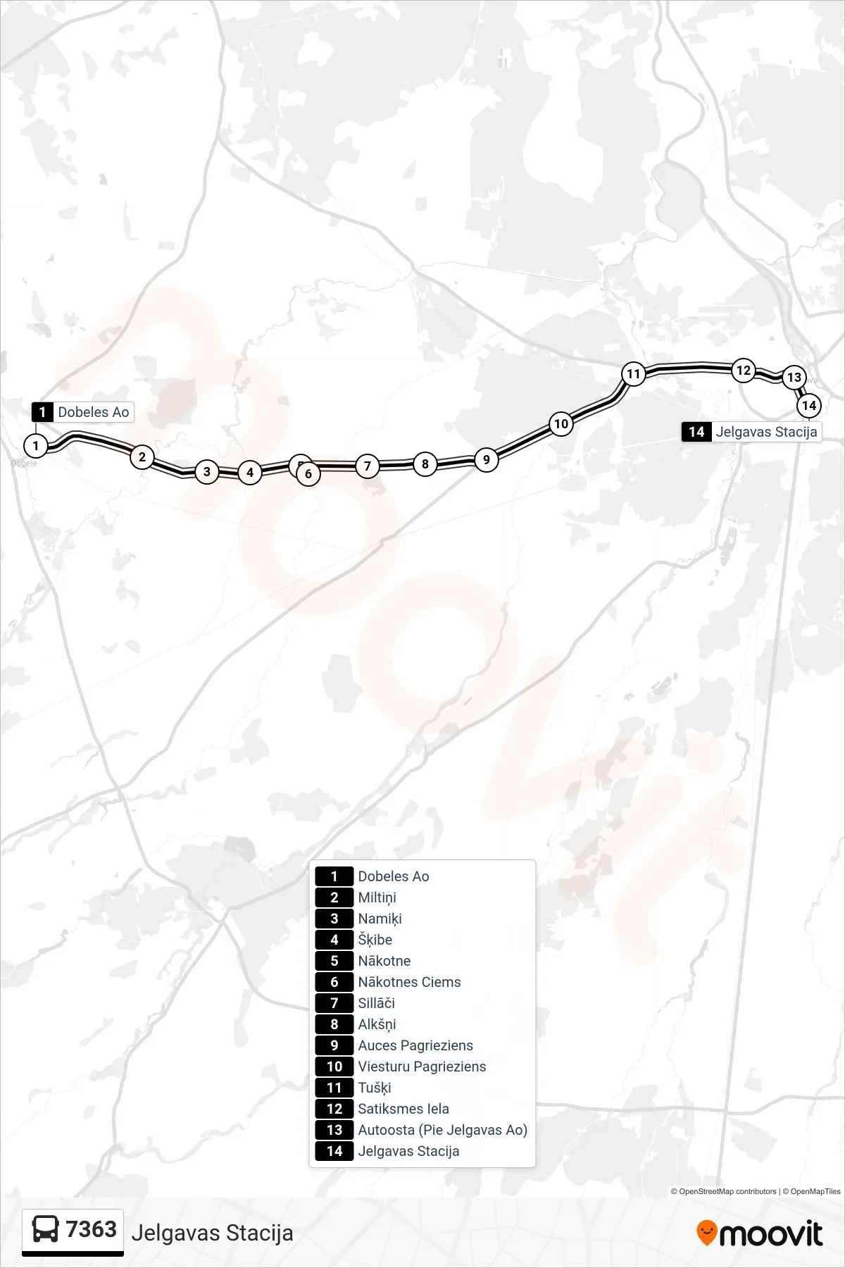 7363 bus Line (Jelgavas Stacija) route and stops on a map