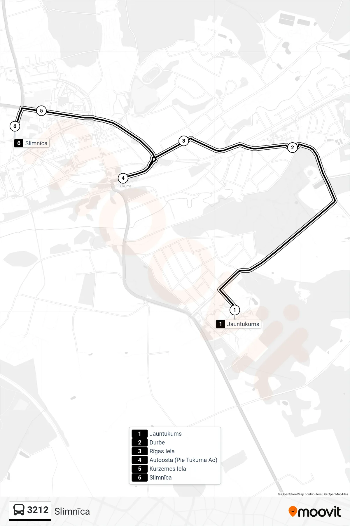 3212 bus Line (Slimnīca) route and stops on a map