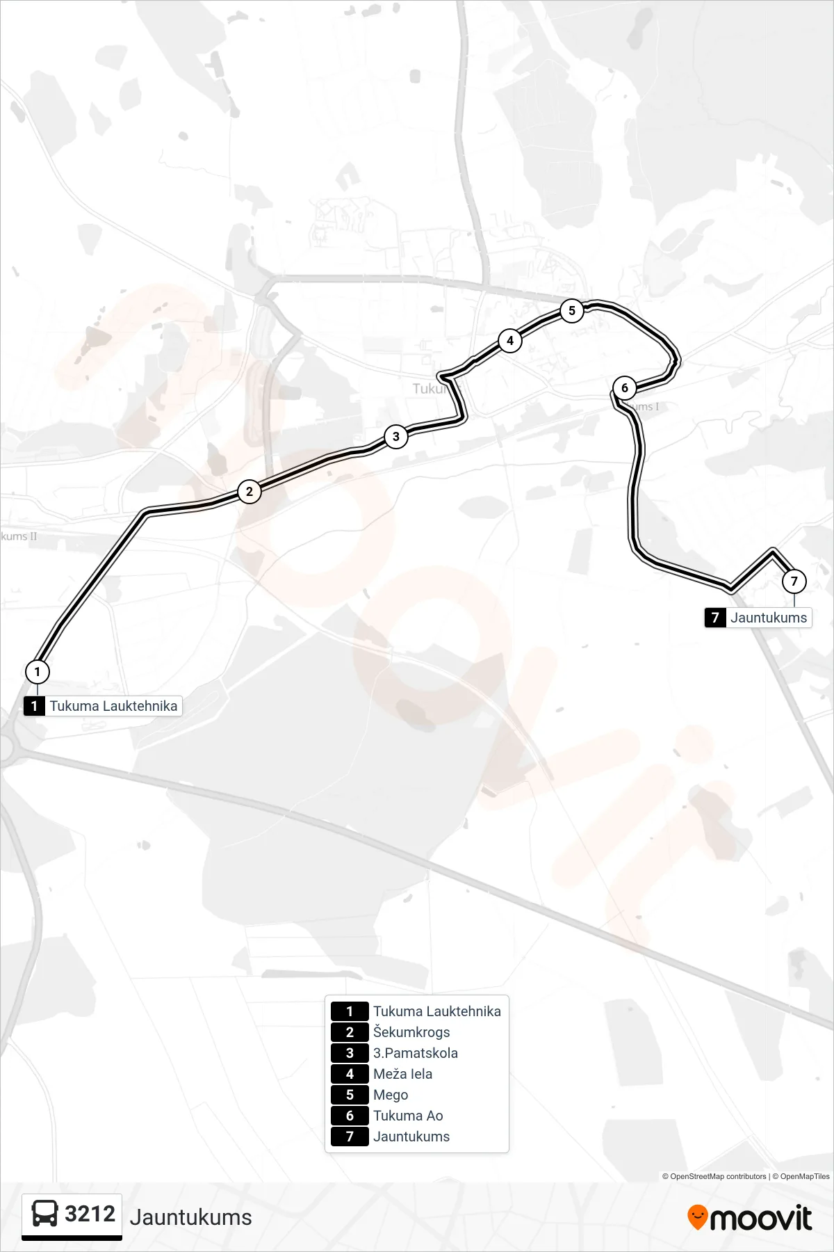 3212 bus Line (Jauntukums) route and stops on a map