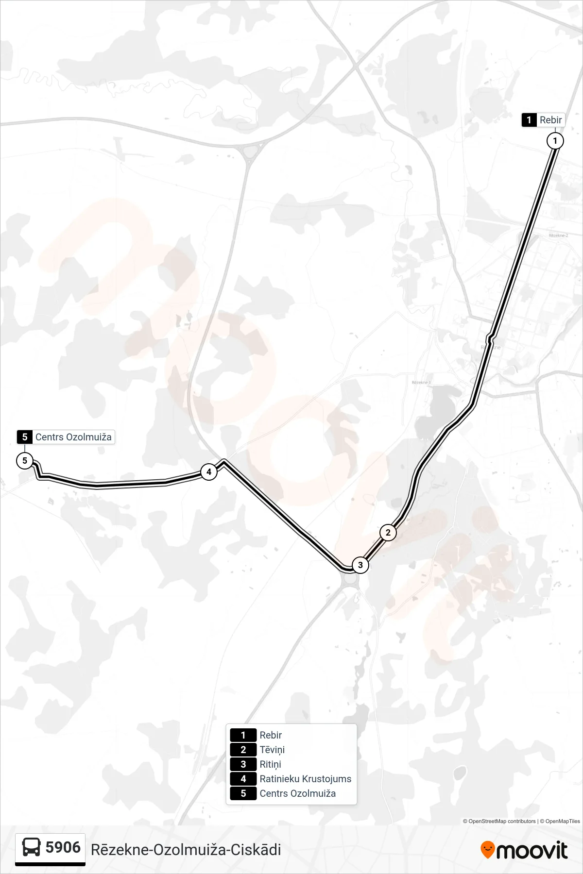 5906 bus Line (Centrs Ozolmuiža) route and stops on a map