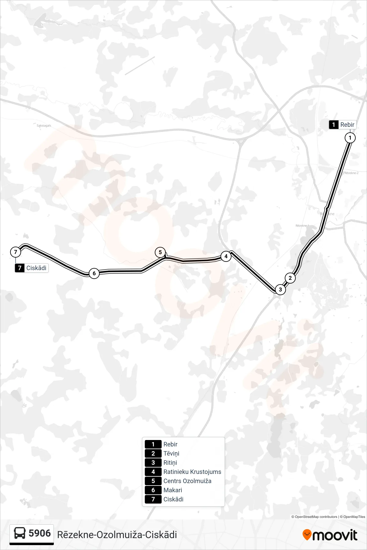 5906 bus Line (Ciskādi) route and stops on a map