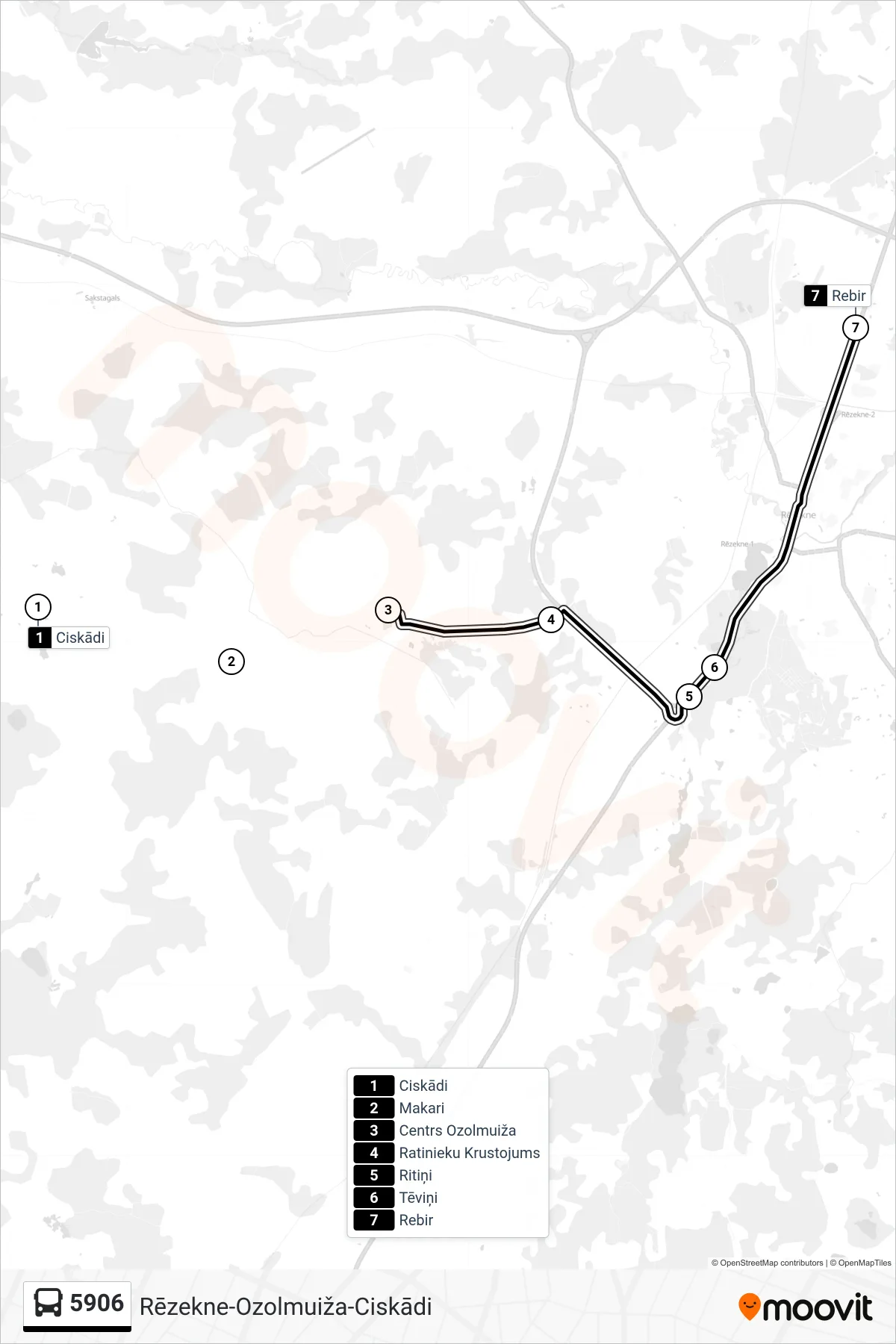 5906 bus Line (Rebir) route and stops on a map