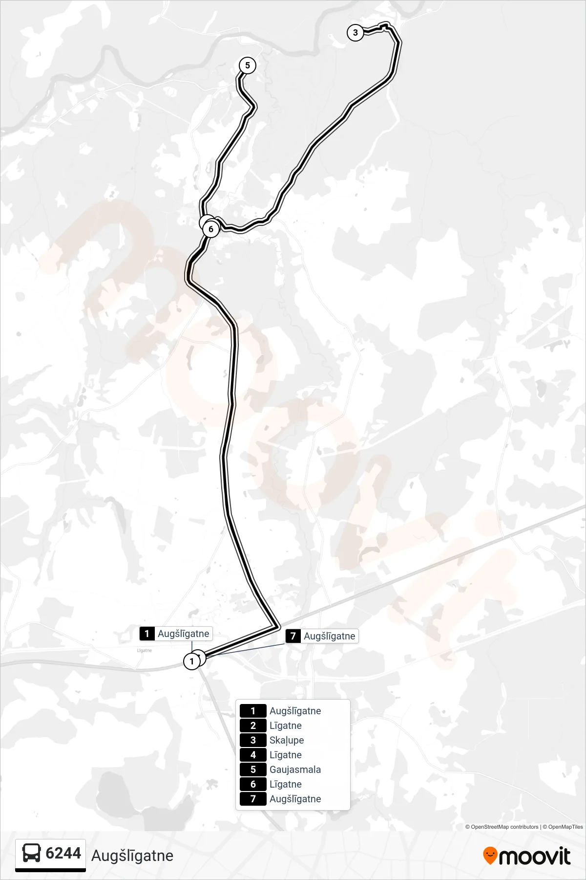 6244 bus Line (Augšlīgatne) route and stops on a map