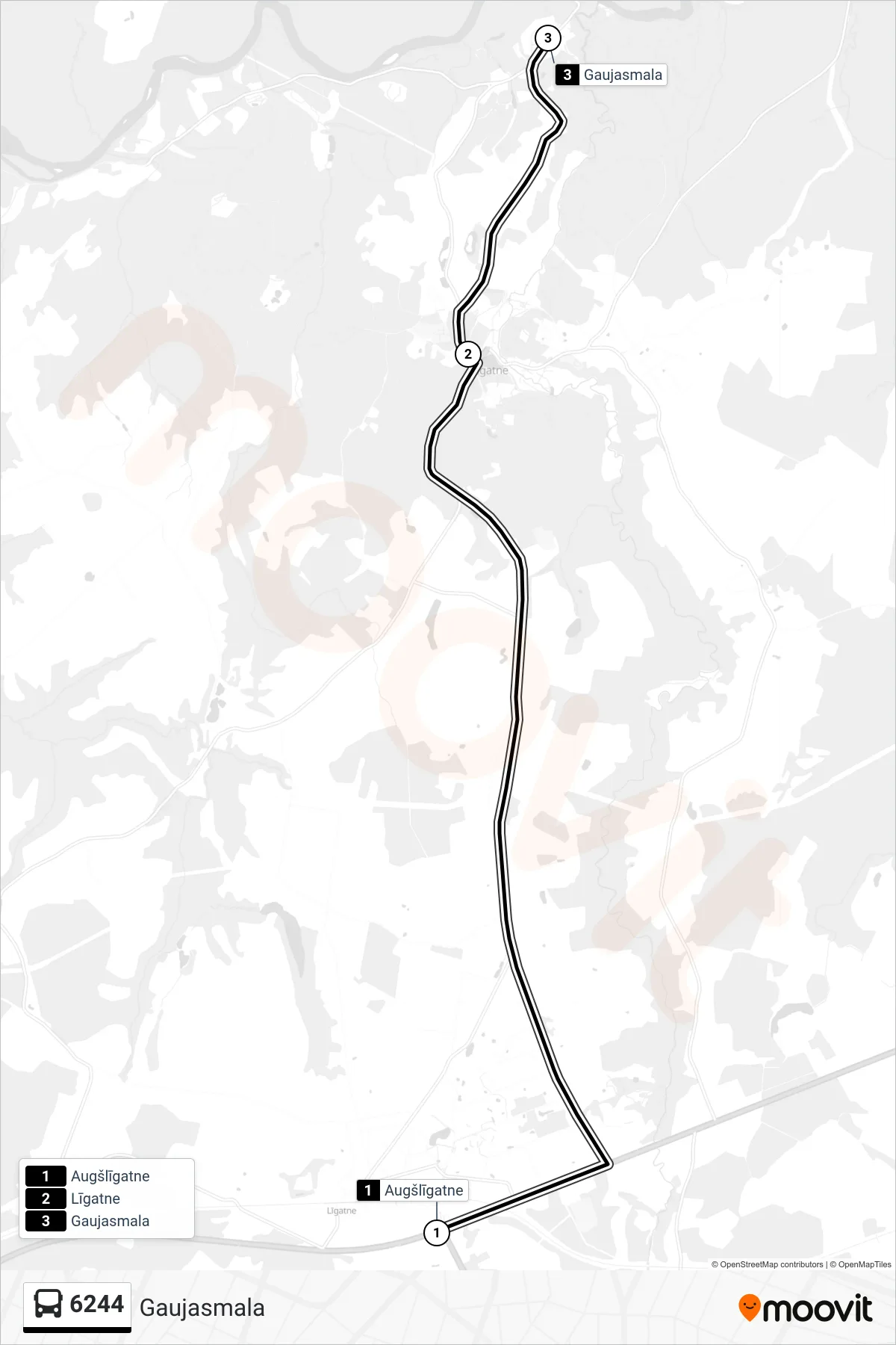 6244 bus Line (Gaujasmala) route and stops on a map
