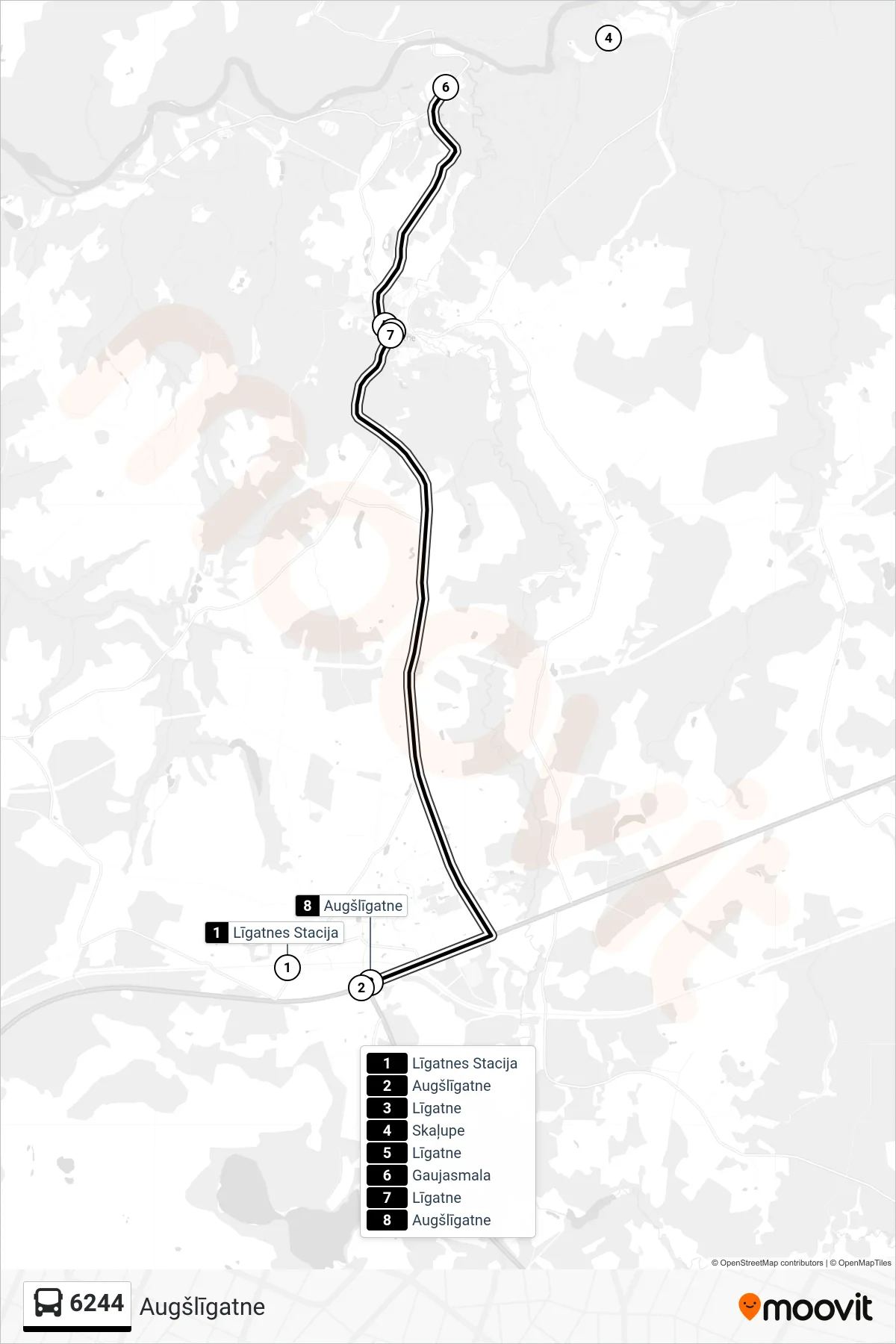6244 bus Line (Augšlīgatne) route and stops on a map