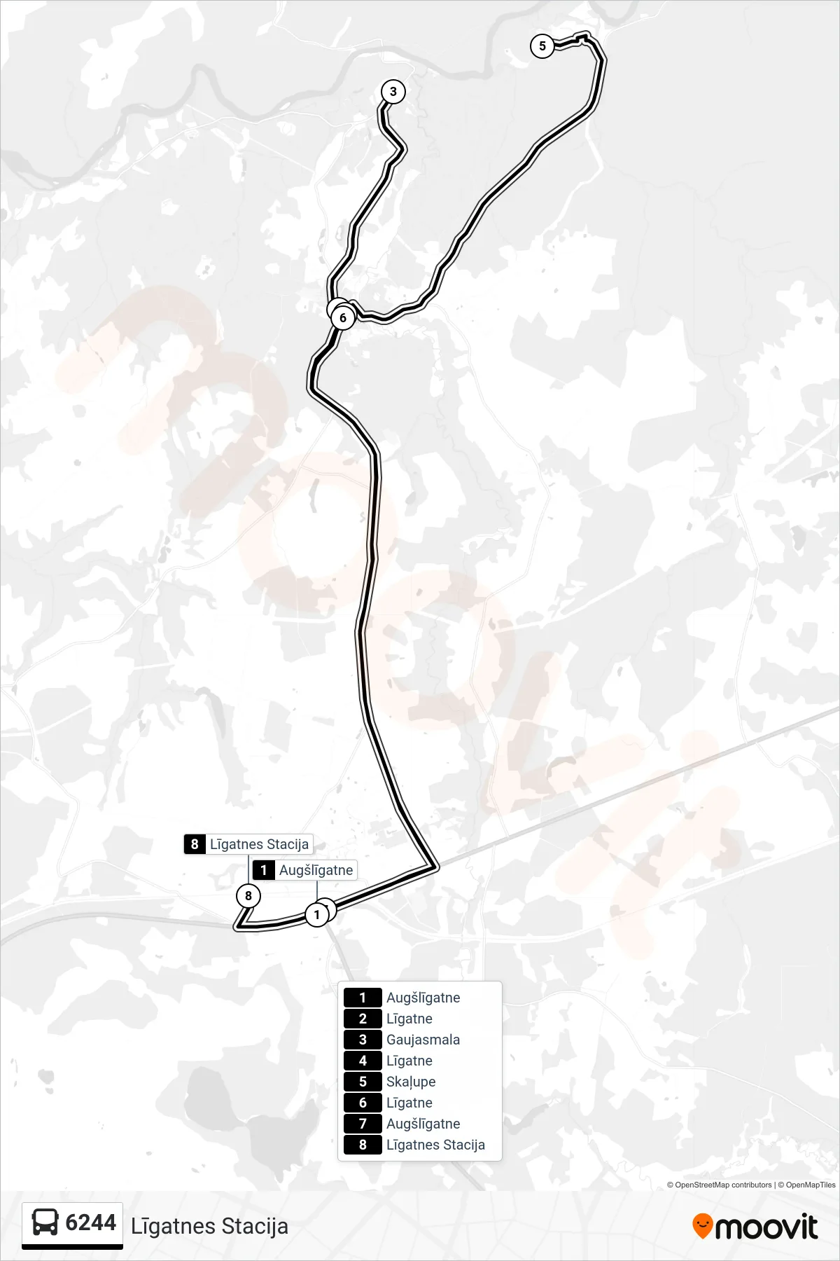 6244 bus Line (Līgatnes Stacija) route and stops on a map