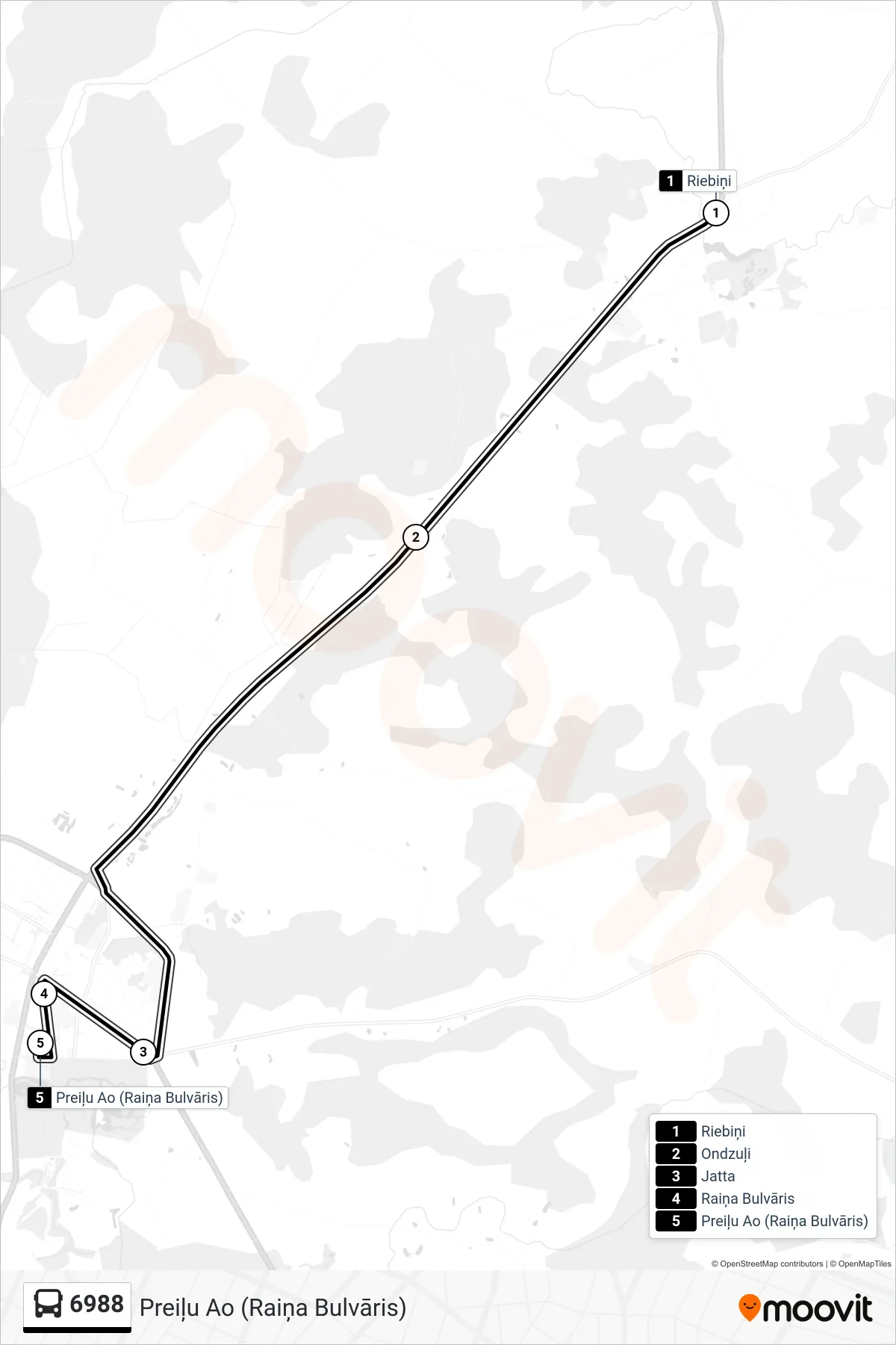 6988 bus Line (Preiļu Ao (Raiņa Bulvāris)) route and stops on a map