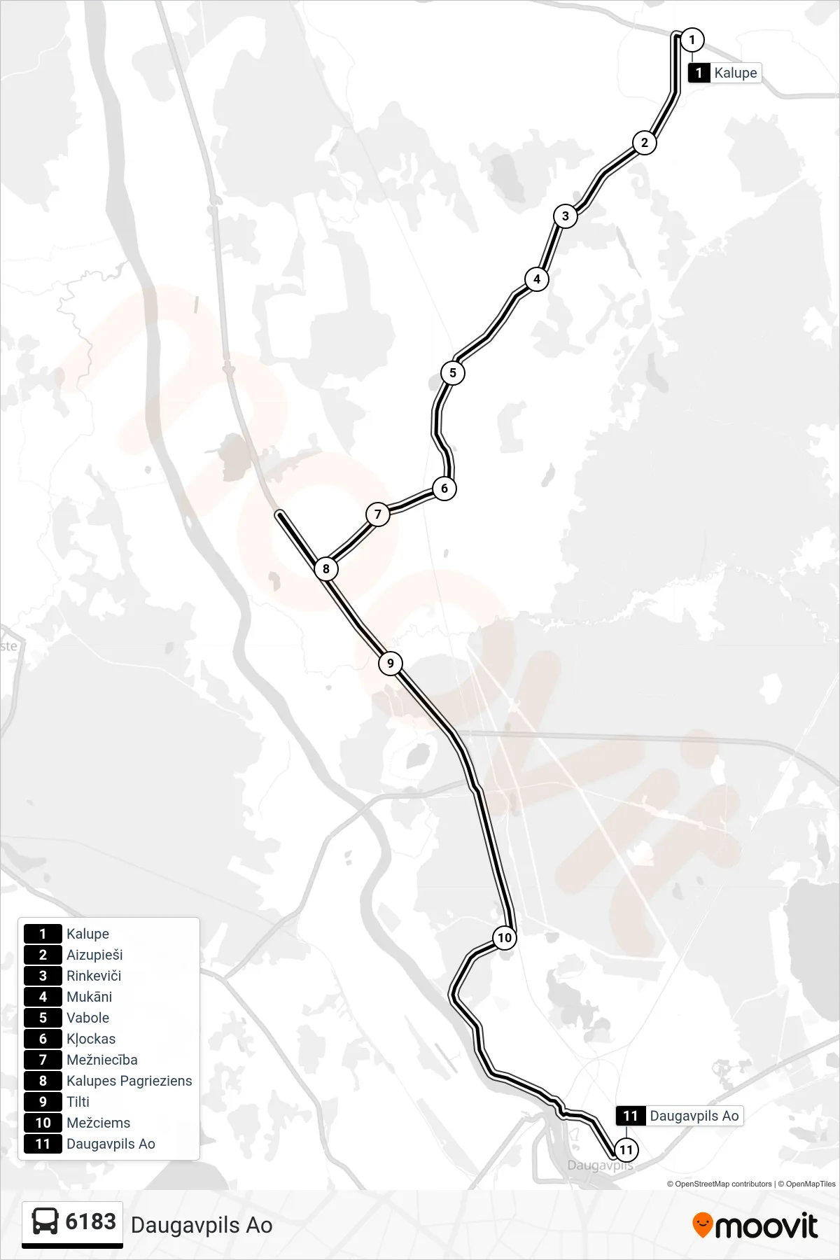 6183 bus Line (Daugavpils Ao) route and stops on a map