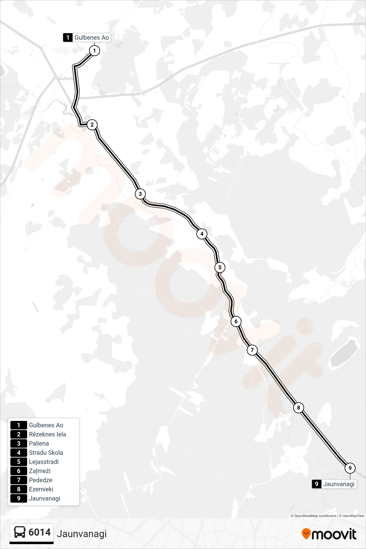 6014 bus Line (Jaunvanagi) route and stops on a map