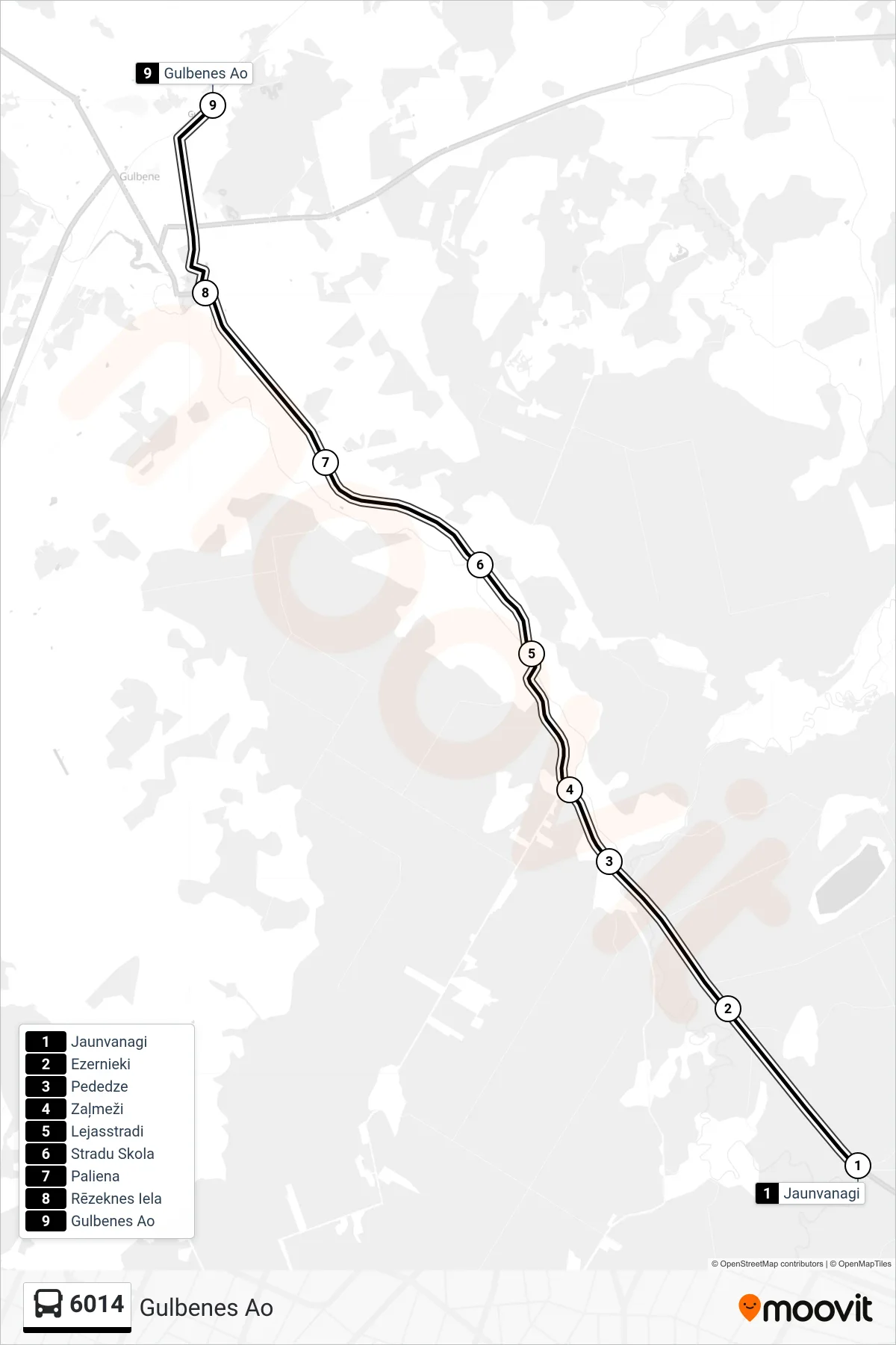 6014 bus Line (Gulbenes Ao) route and stops on a map