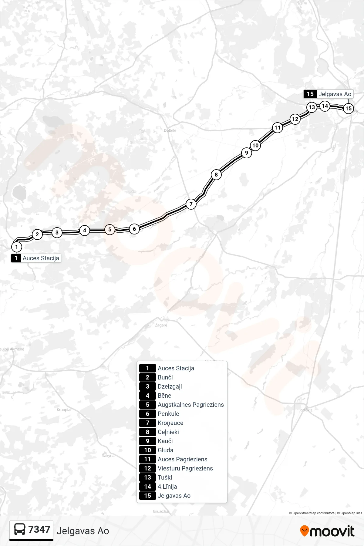 7347 bus Line (Jelgavas Ao) route and stops on a map