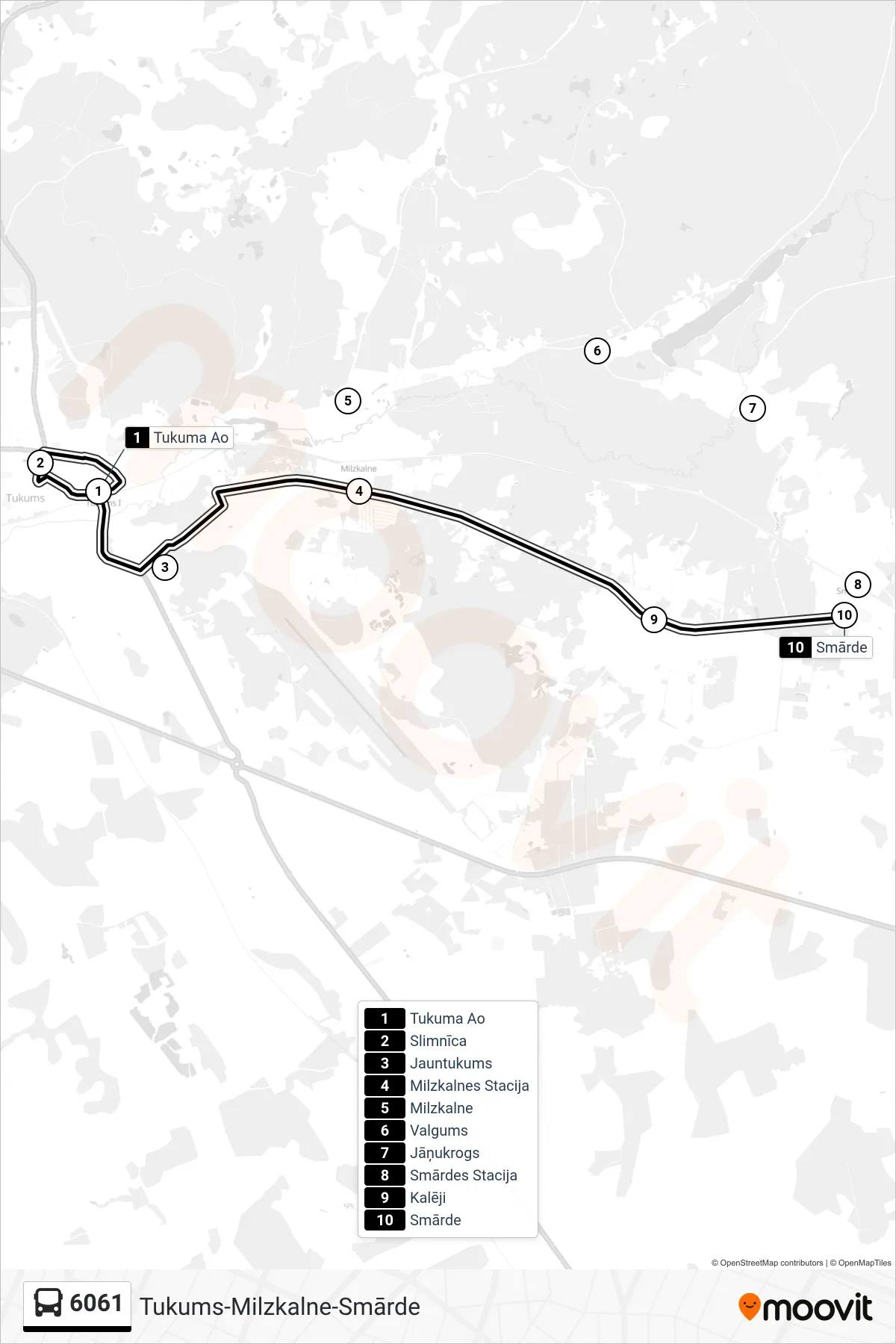 6061 bus Line (Smārde) route and stops on a map