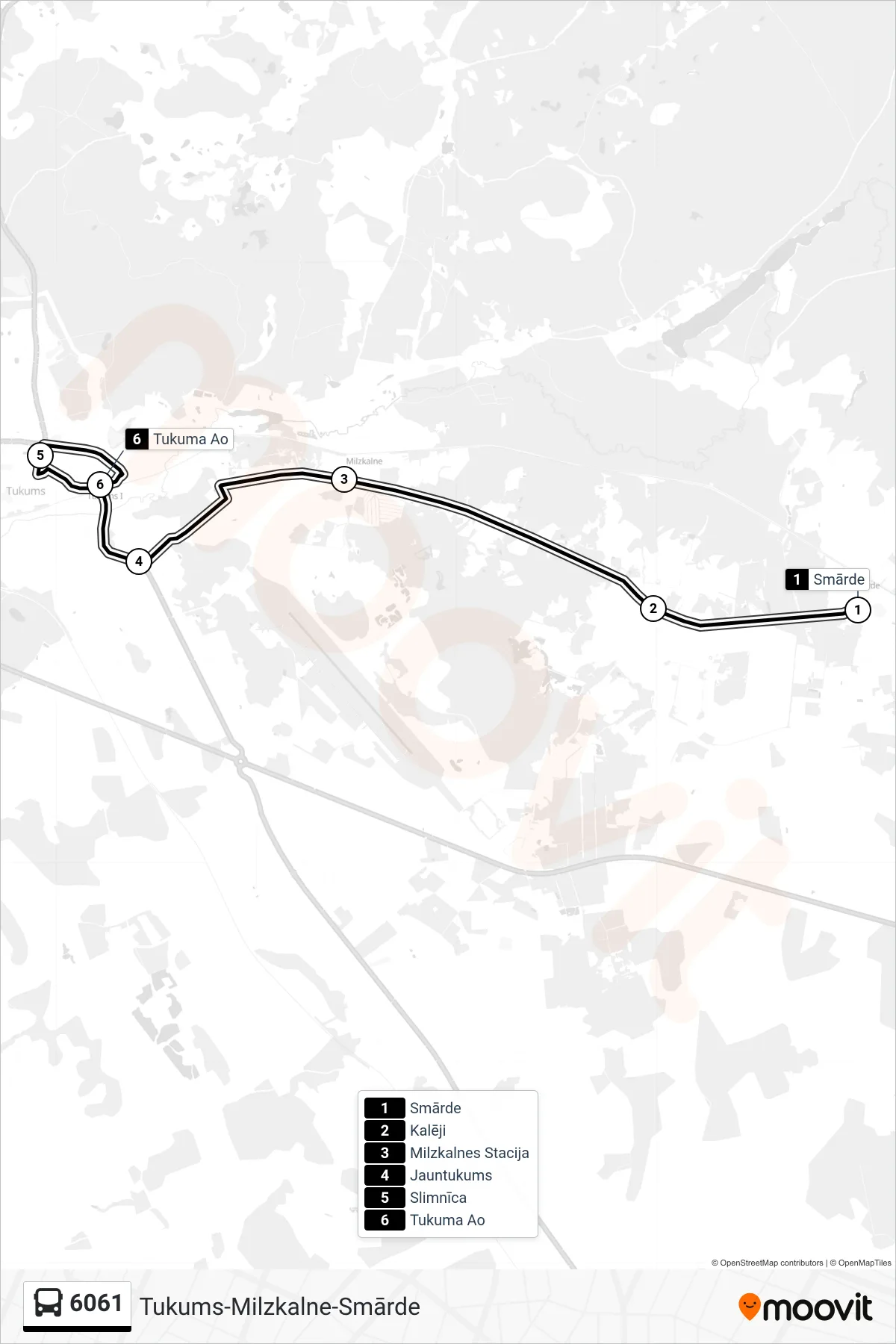 6061 bus Line (Tukuma Ao) route and stops on a map