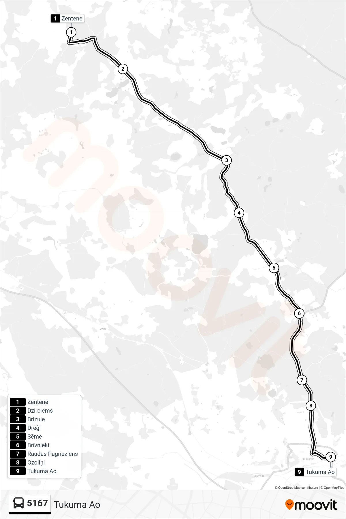 5167 bus Line (Tukuma Ao) route and stops on a map