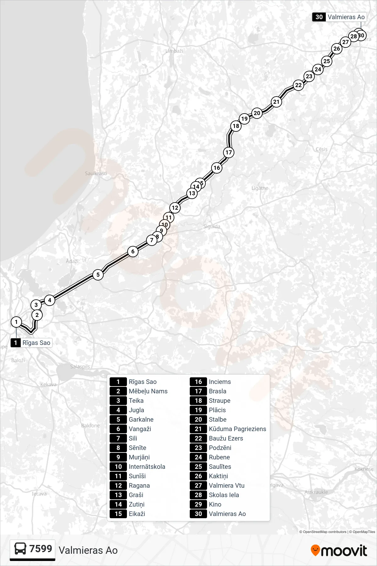 7599 bus Line (Valmieras Ao) route and stops on a map