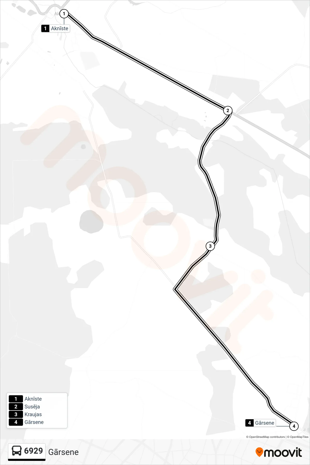 6929 bus Line (Gārsene) route and stops on a map