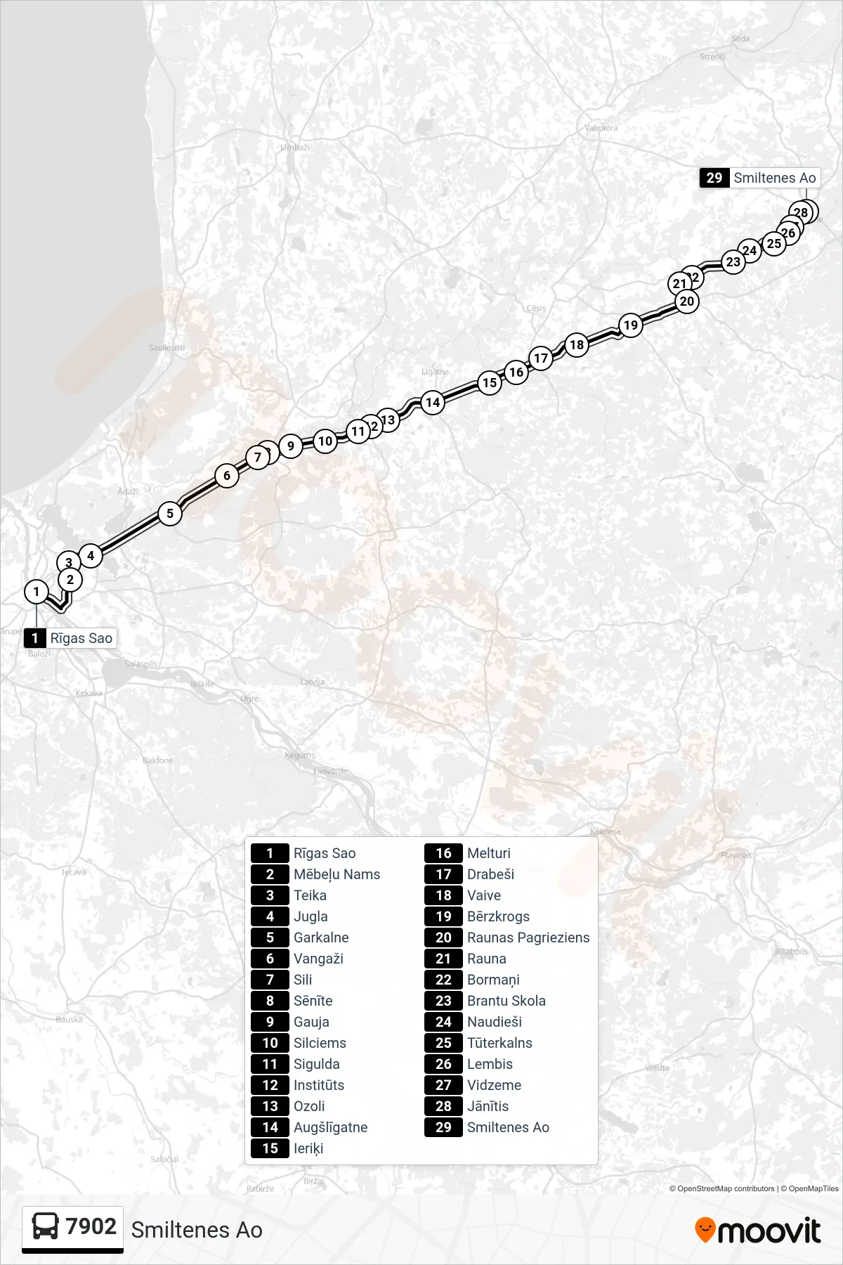 7902 bus Line (Smiltenes Ao) route and stops on a map