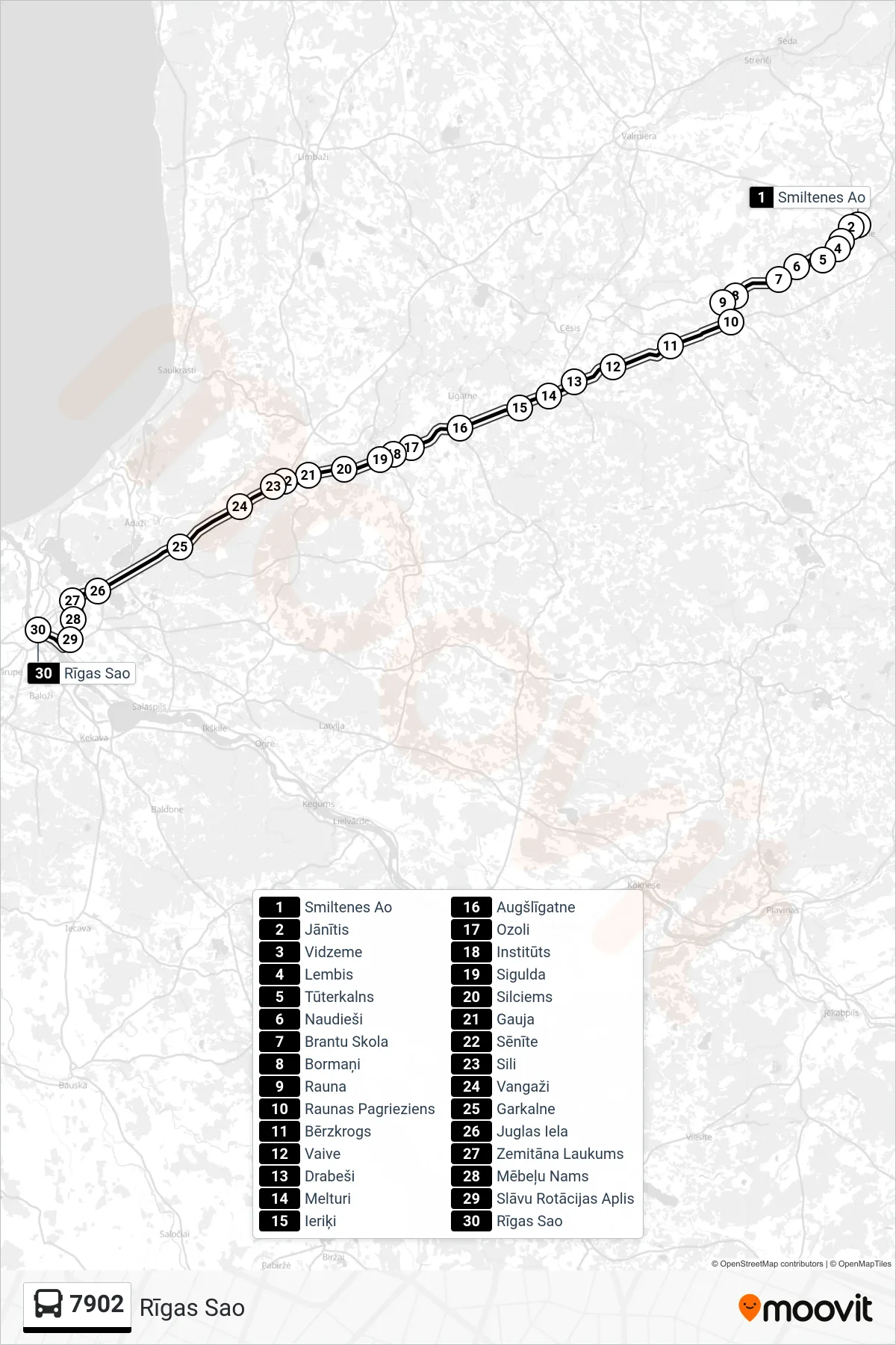 7902 bus Line (Rīgas Sao) route and stops on a map