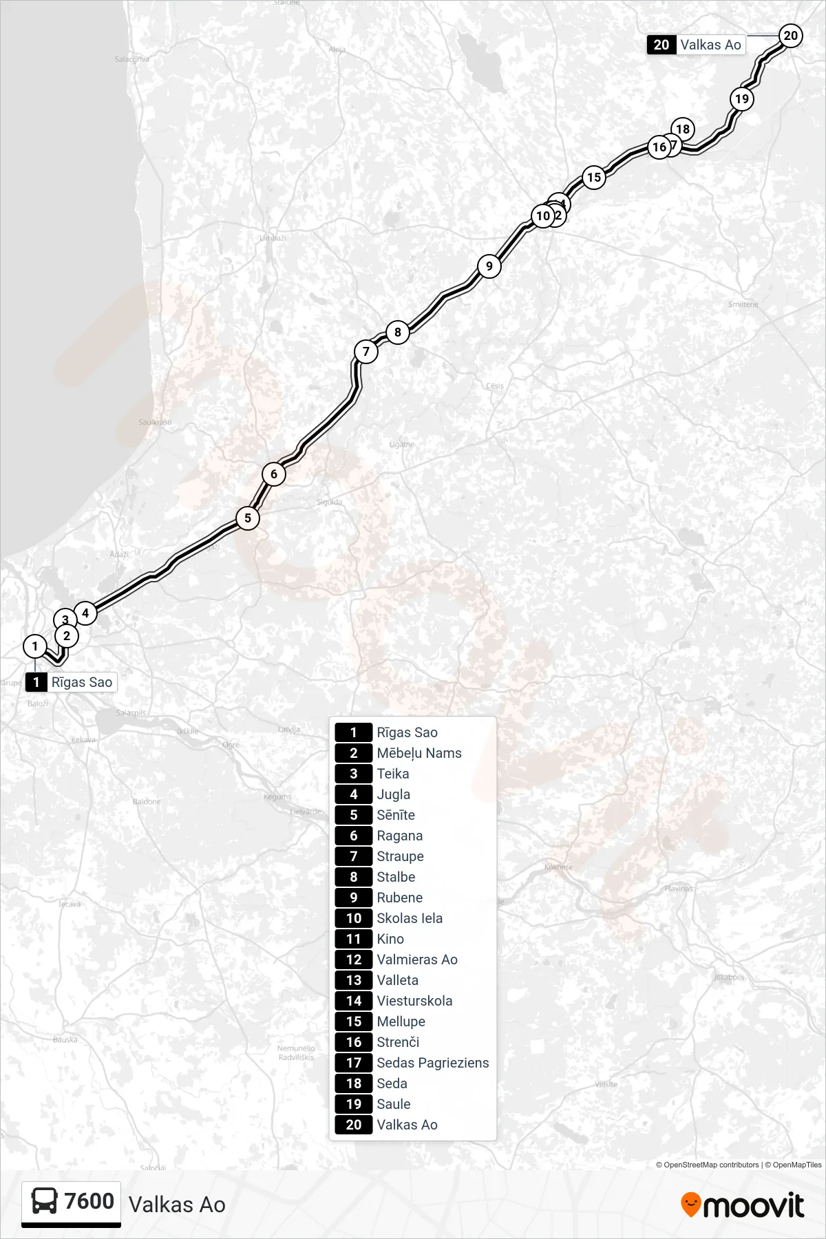 7600 bus Line (Valkas Ao) route and stops on a map