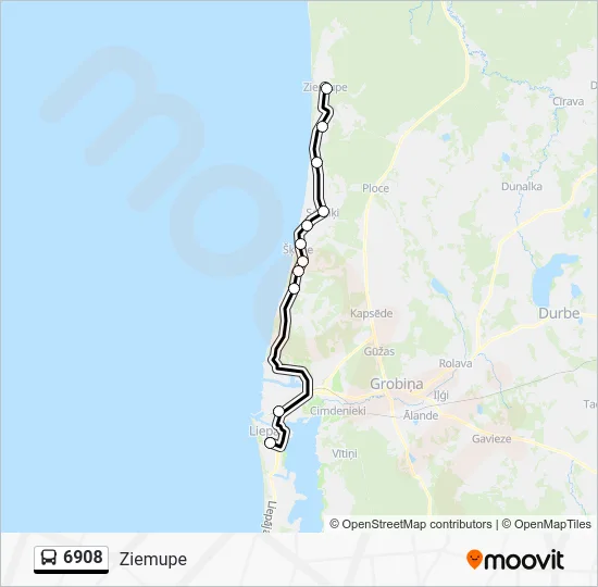 Автобус 6908: карта маршрута