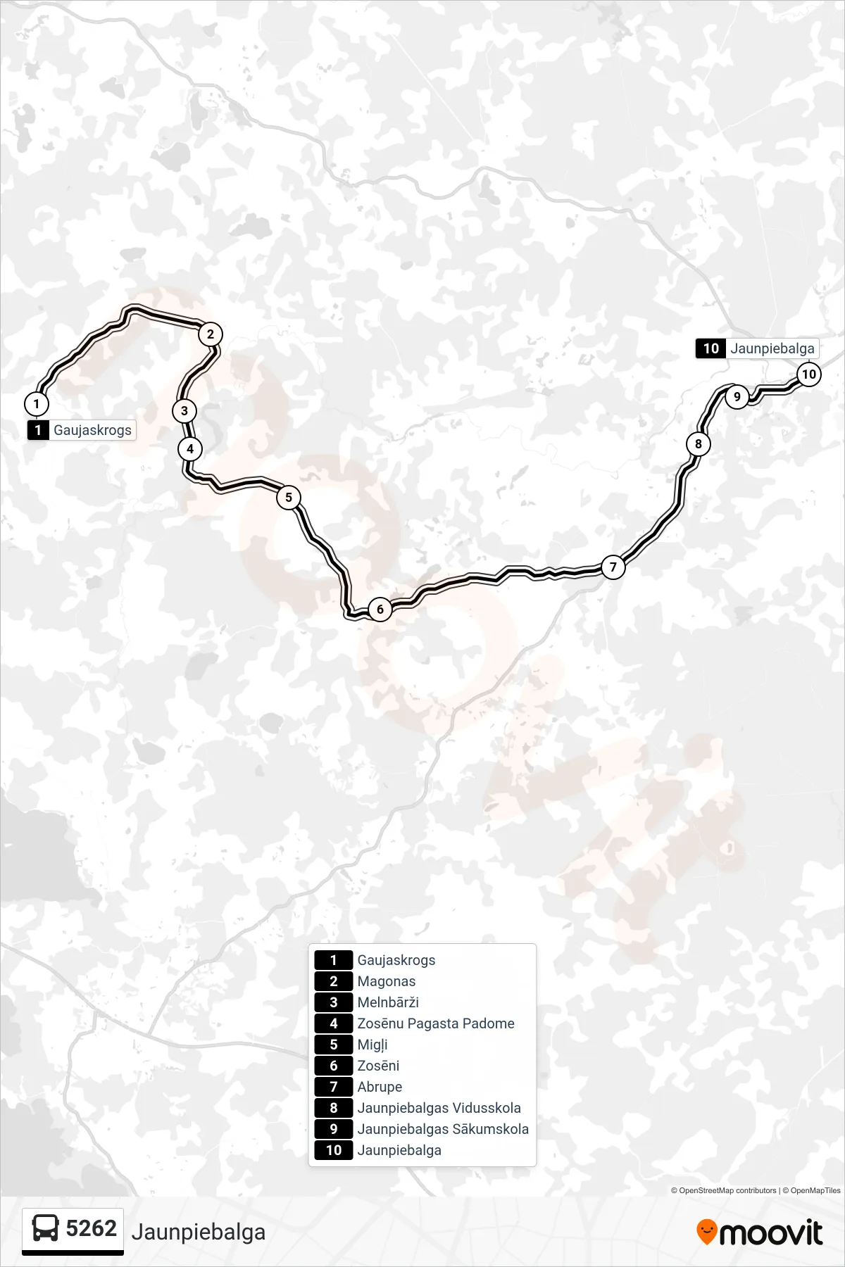 5262 bus Line (Jaunpiebalga) route and stops on a map