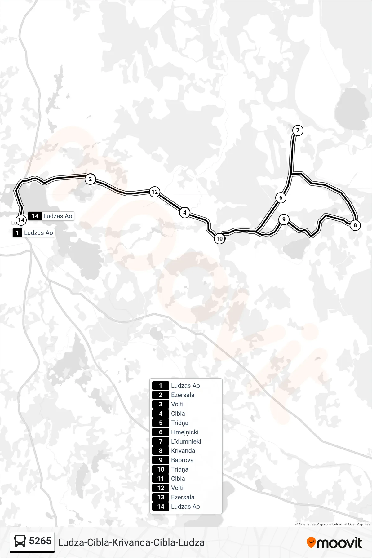 5265 bus Line (Ludzas Ao) route and stops on a map