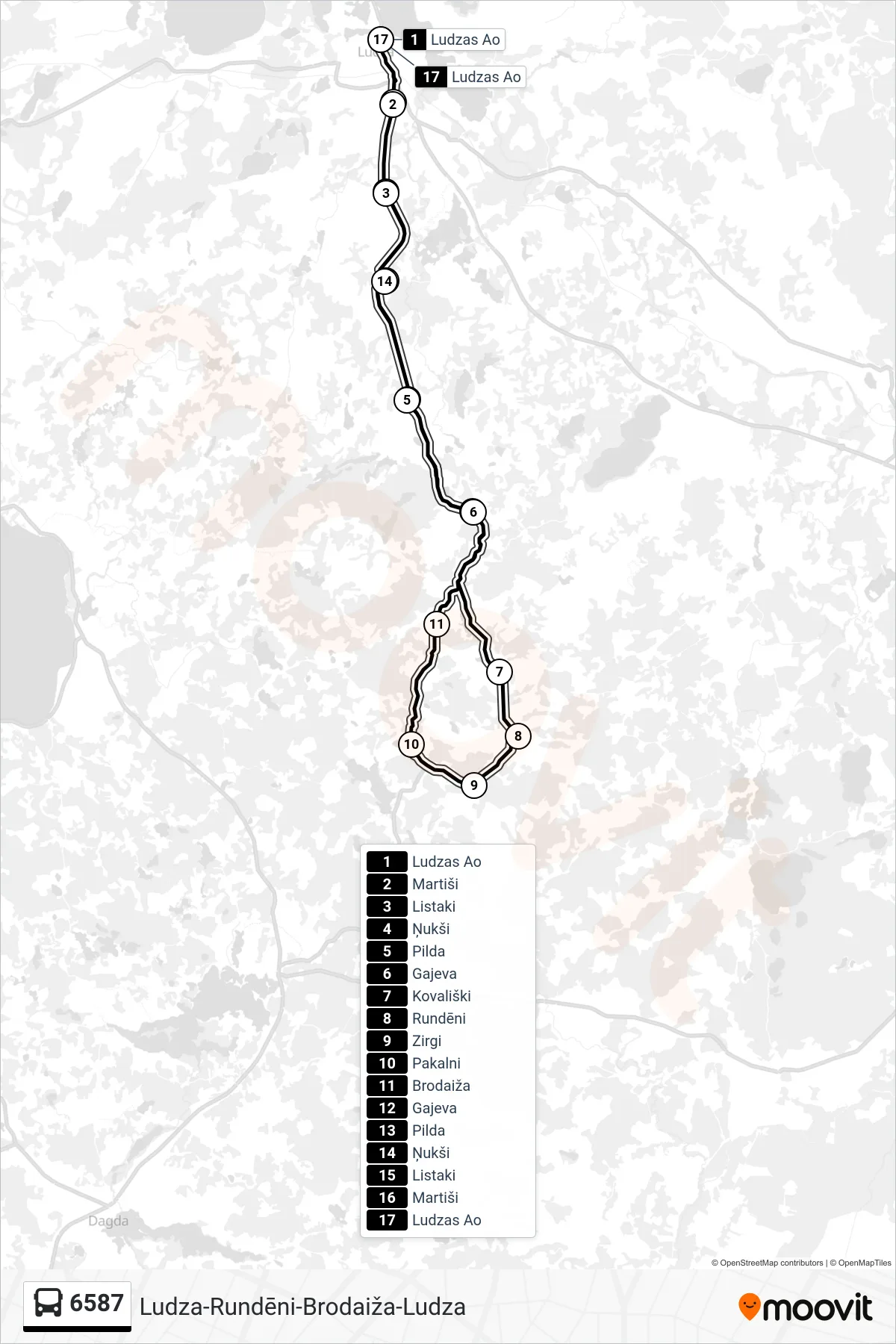 6587 bus Line (Ludzas Ao) route and stops on a map