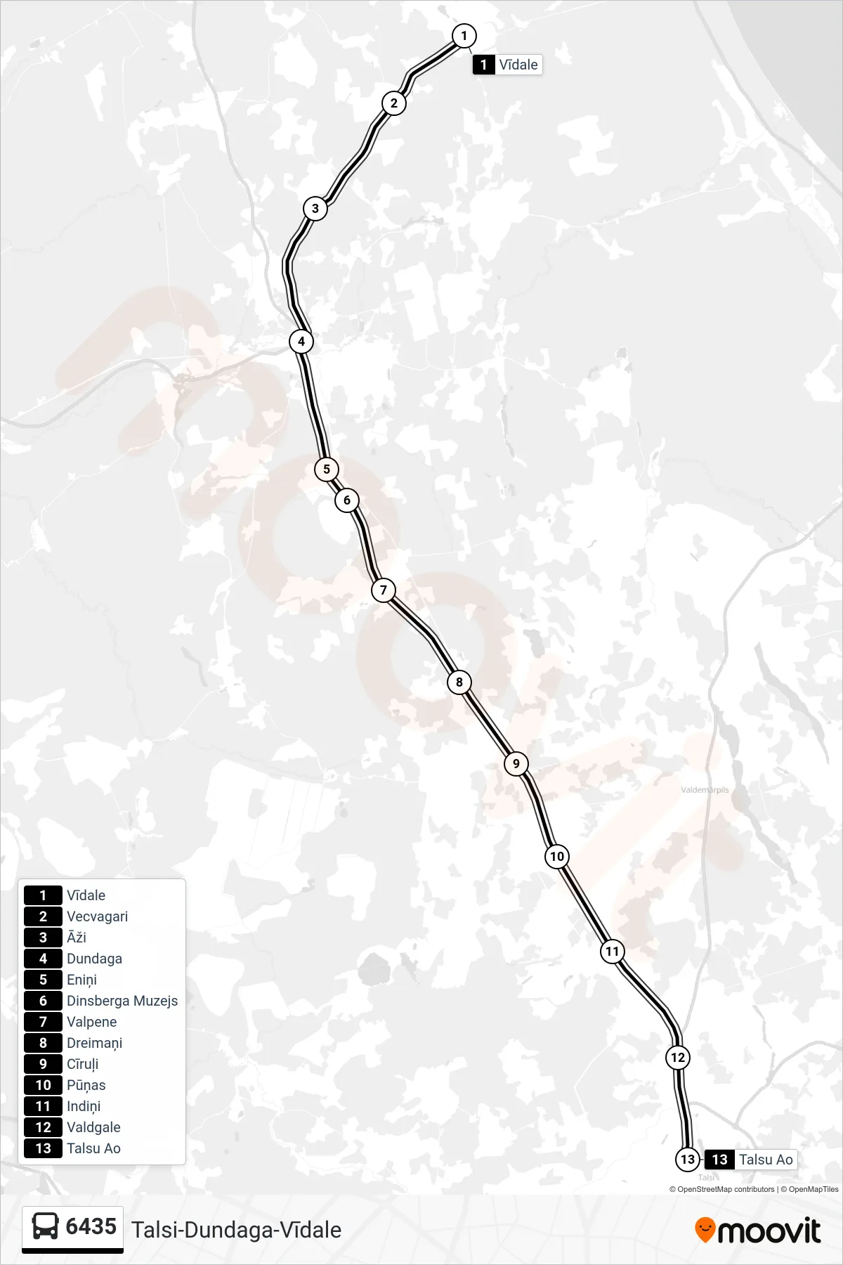 6435 bus Line (Talsu Ao) route and stops on a map