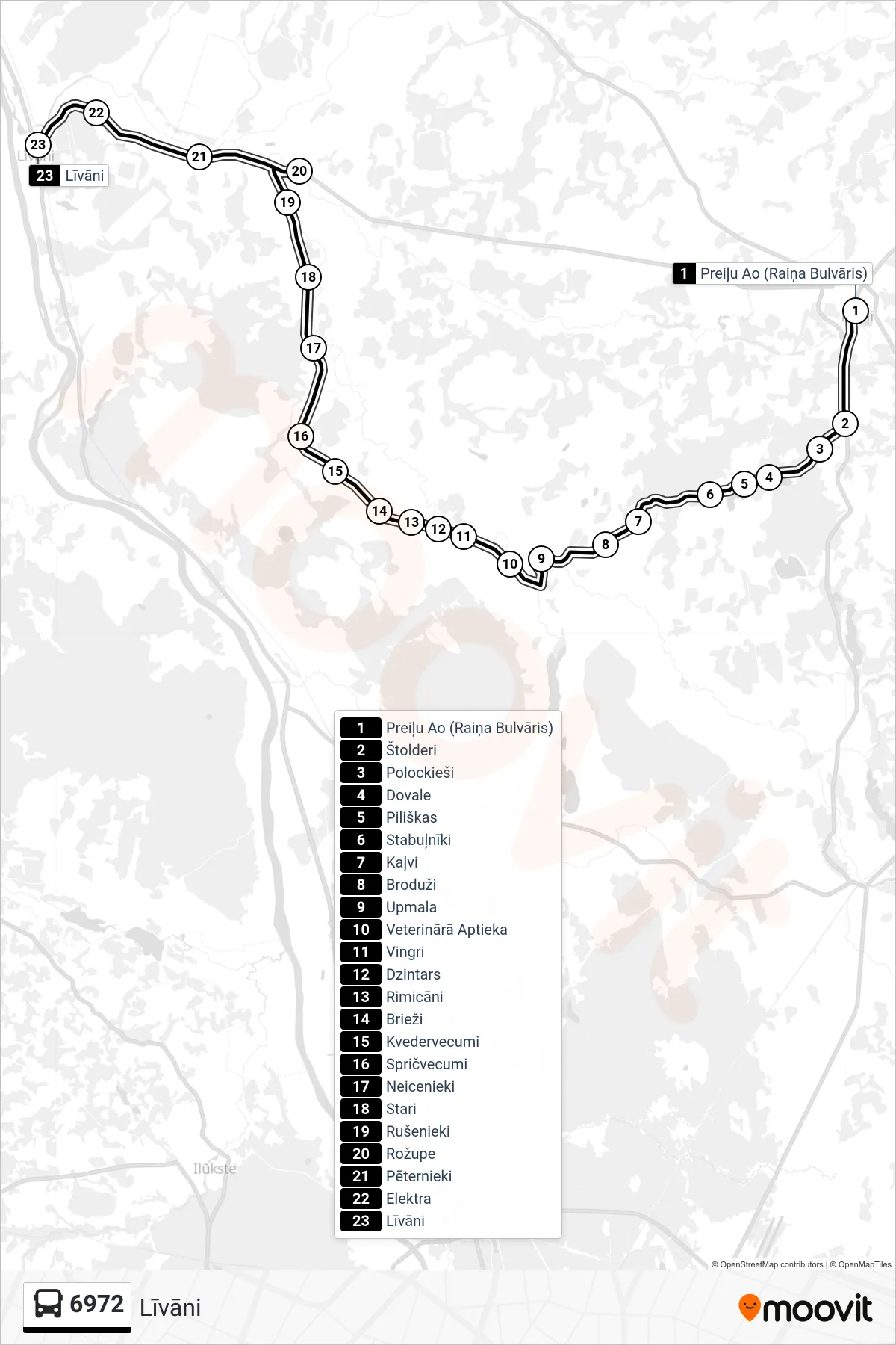6972 bus Line (Līvāni) route and stops on a map
