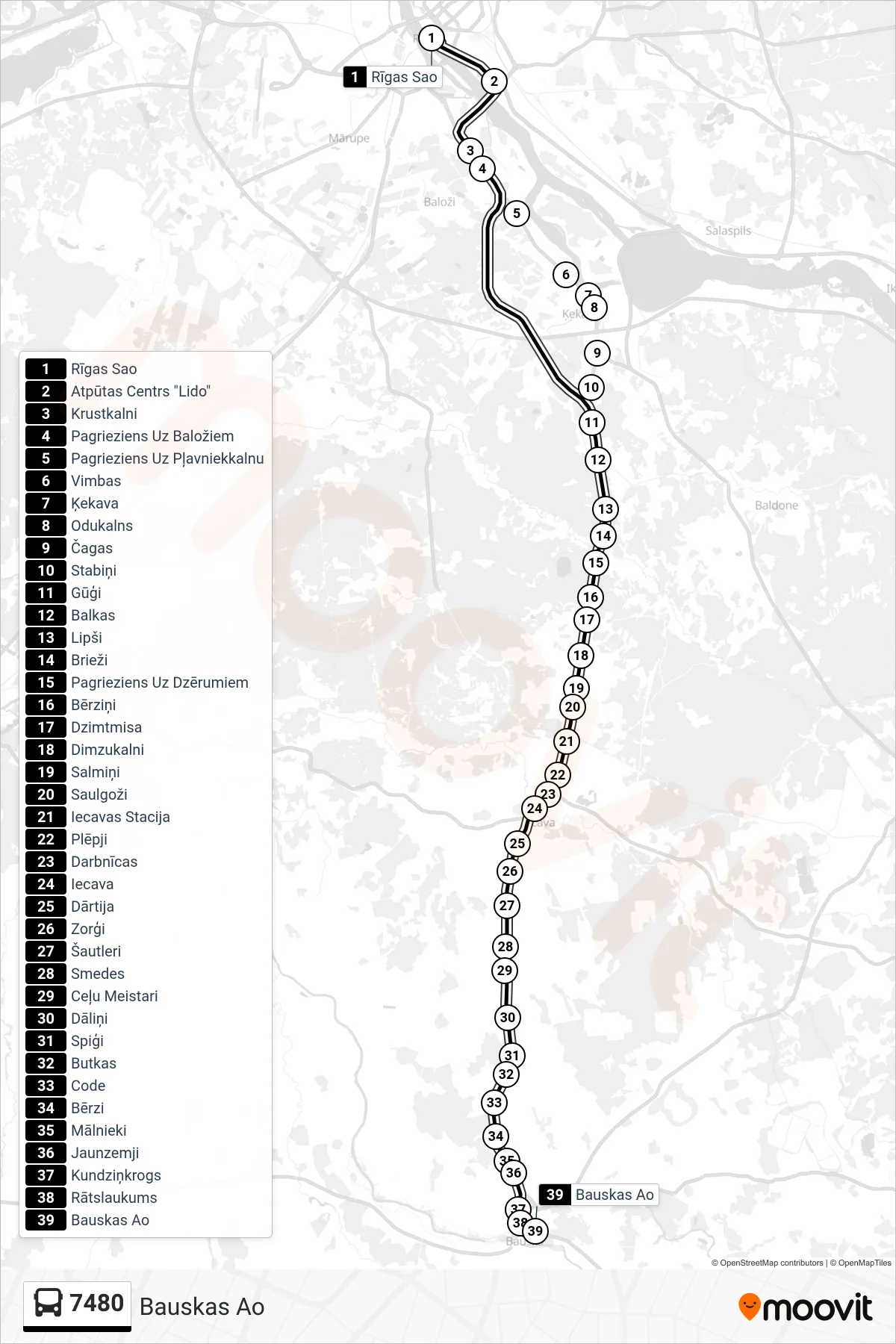 7480 bus Line (Bauskas Ao) route and stops on a map